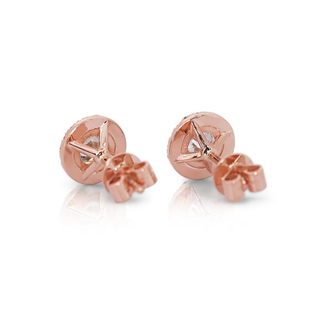 Taglio rotondo Orecchini a perno con diamanti da 1,60 carati in oro rosa 18 carati - certificati GIA in vendita