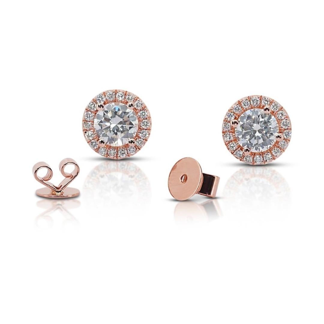 Orecchini a perno con diamanti da 1,60 carati in oro rosa 18 carati - certificati GIA in vendita 2