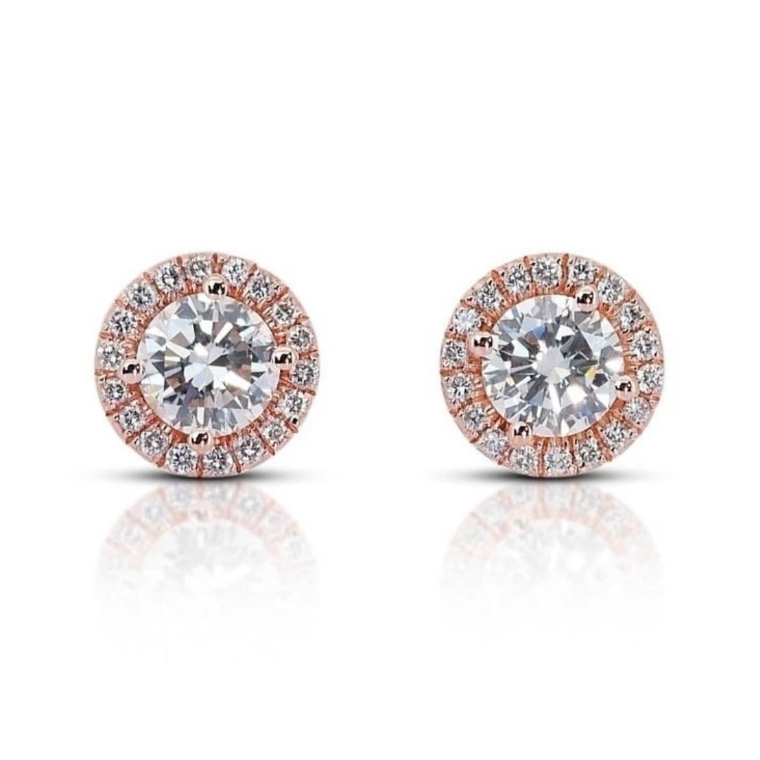 Orecchini a perno con diamanti da 1,60 carati in oro rosa 18 carati - certificati GIA in vendita 3