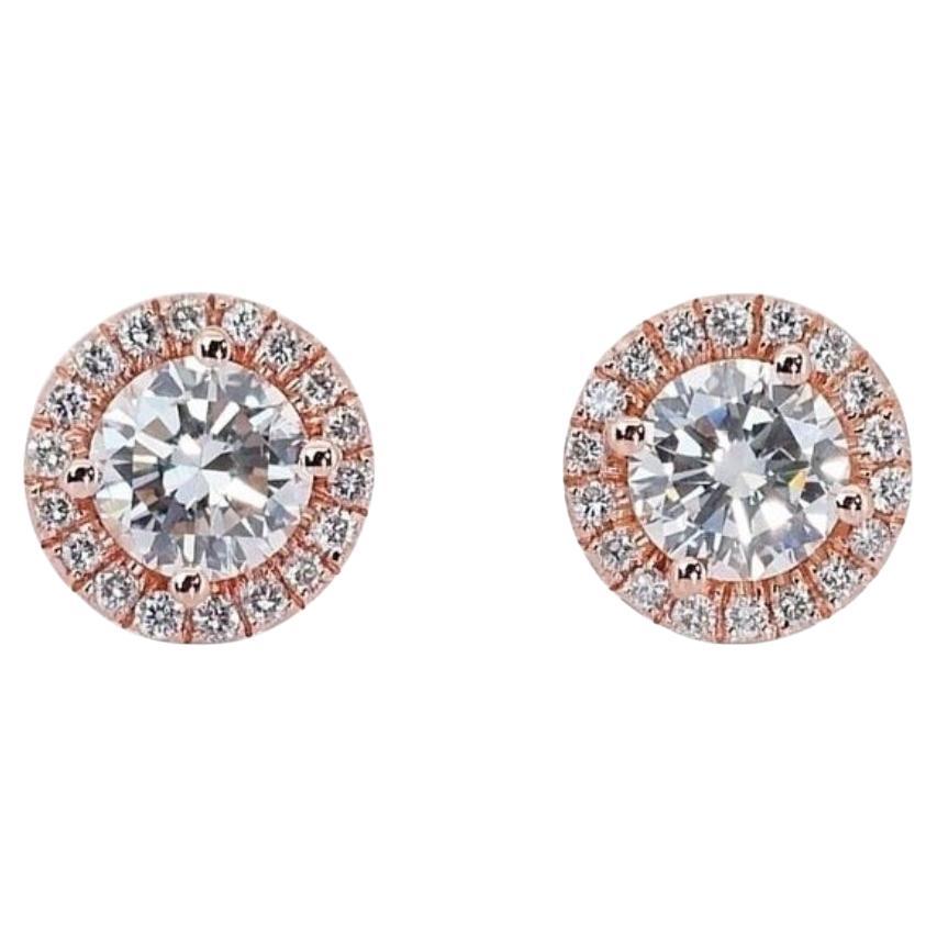 Dazzling 1.60ct Diamonds Halo Stud Earrings in 18k Rose Gold - GIA Certified