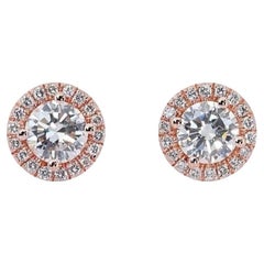 Deslumbrantes pendientes de oro rosa de 18 quilates con halo de diamantes de 1,60 quilates - Certificado GIA