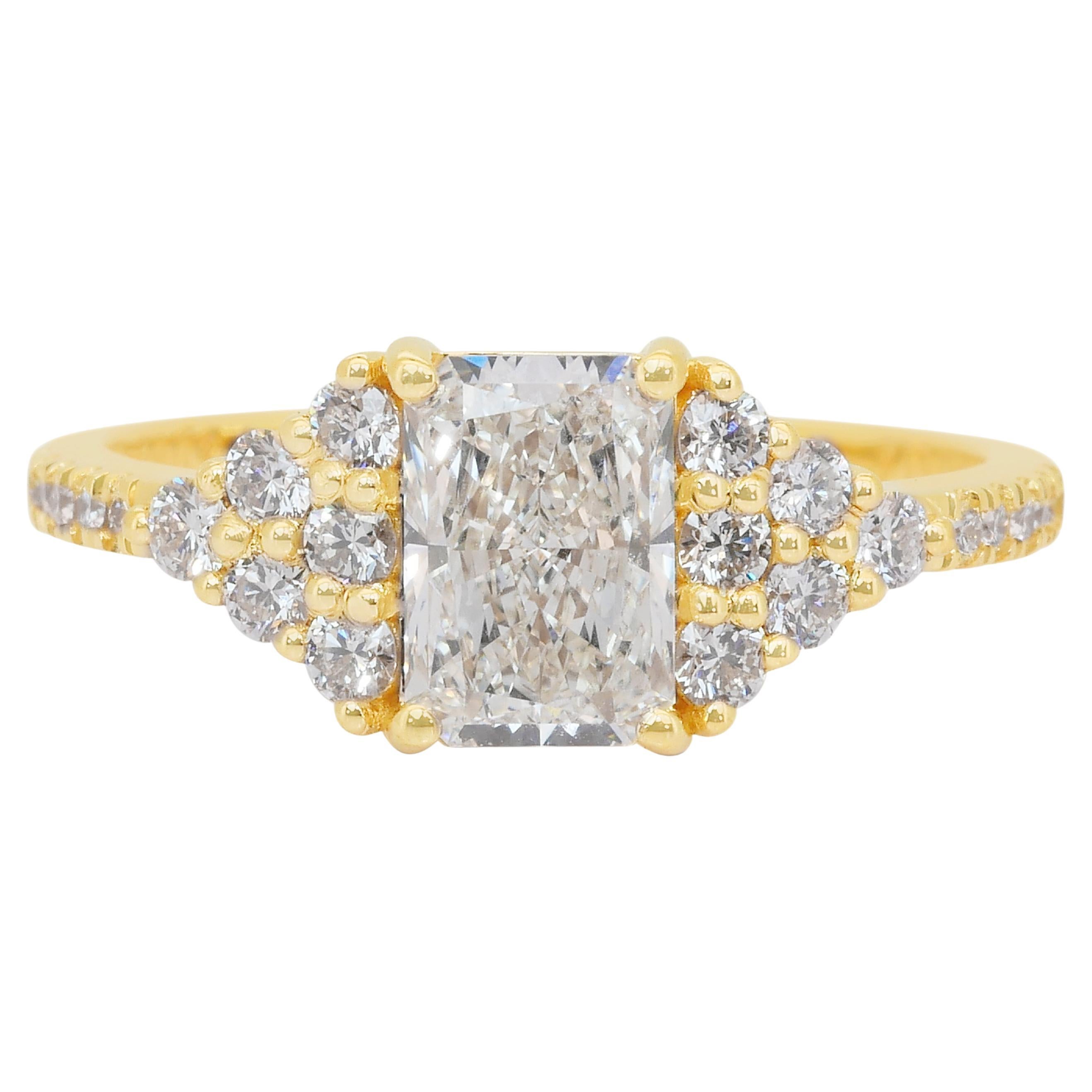 Abbagliante anello con pavé di diamanti da 1,60 carati in oro giallo 18 carati - certificato IGI