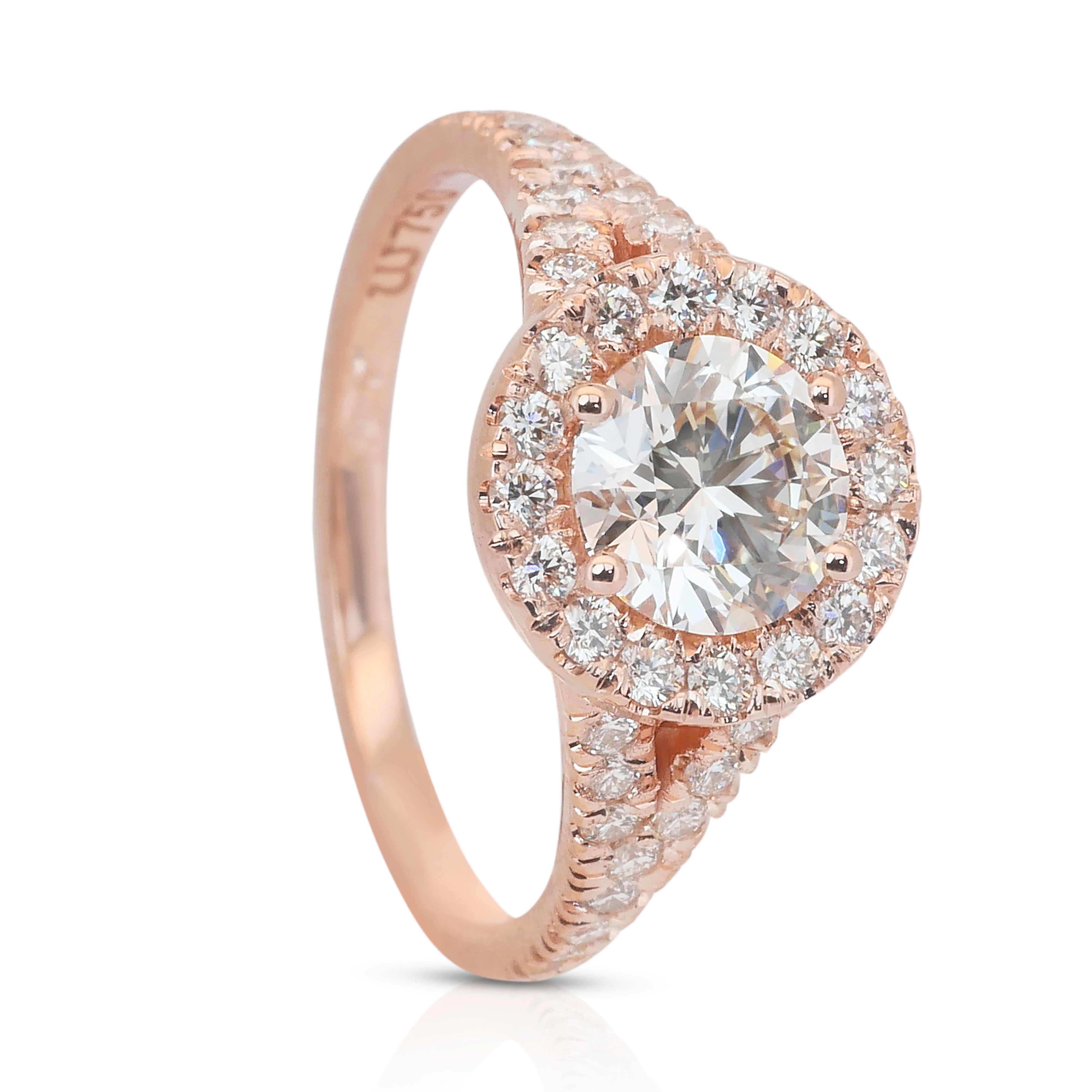Abbagliante anello aureolato con 1,61 carati di diamanti in oro rosa 18 carati - certificato IGI in vendita 3