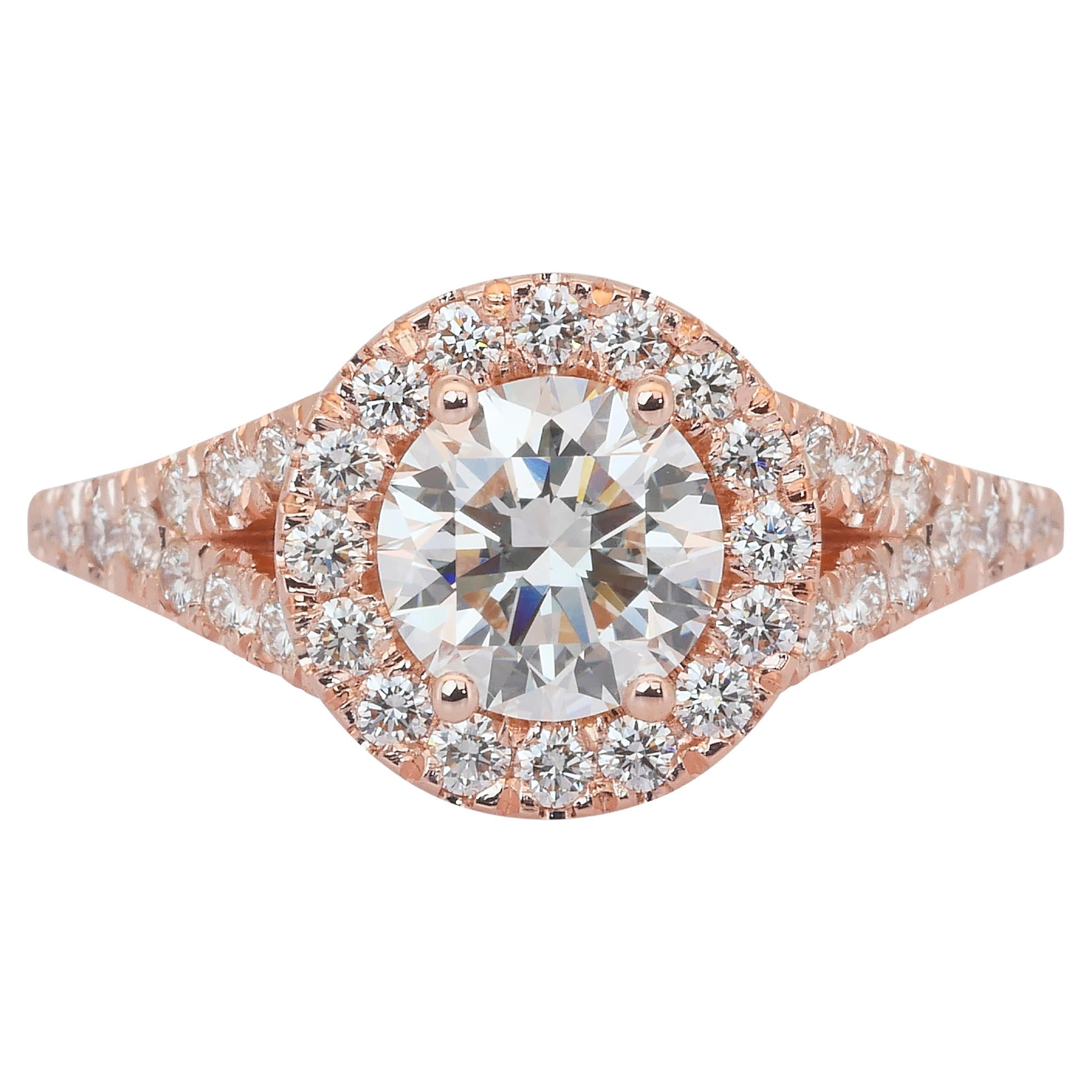 Schillernde 1,61ct Diamanten Halo Ring in 18k Rose Gold - IGI zertifiziert