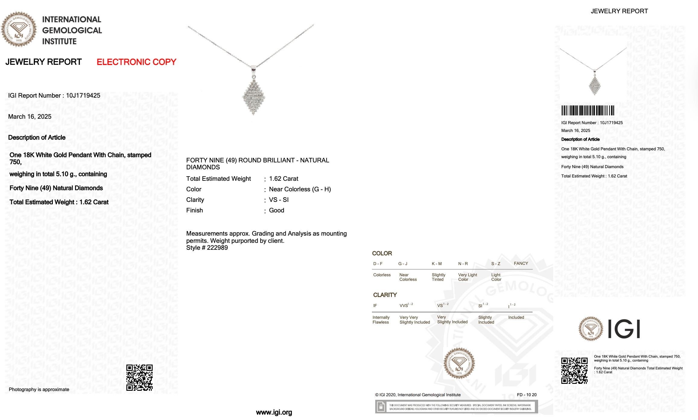 Schillernde 1,62ct Diamanten Halskette mit Anhänger in 18k Weißgold - IGI zertifiziert Damen im Angebot