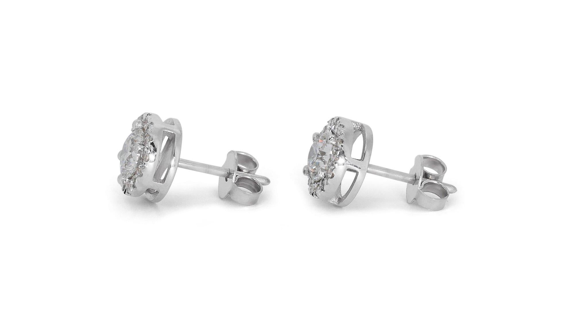 Women's Dazzling 1.65ct Diamond Halo Stud Earrings in 18k White Gold - GIA Certified For Sale