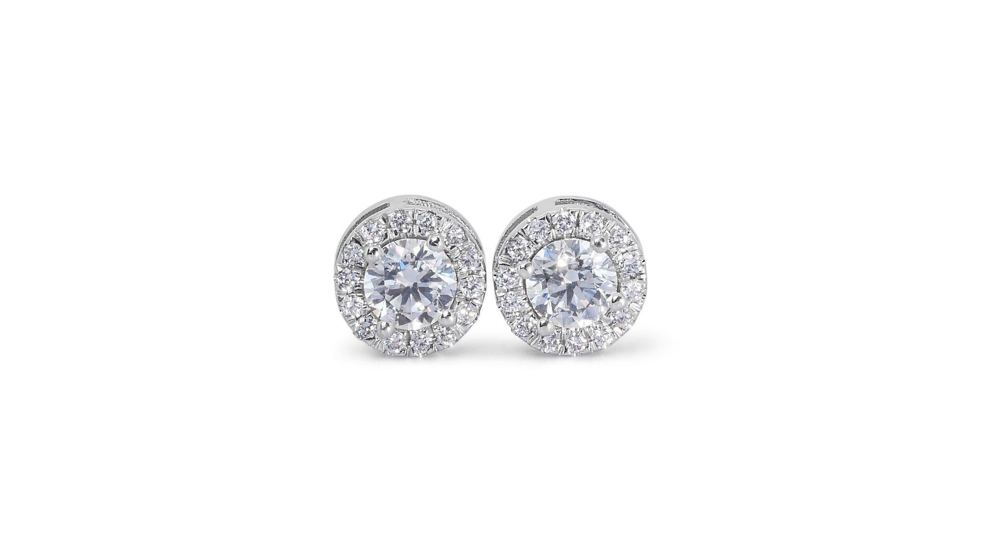 Dazzling 1.65ct Diamond Halo Stud Earrings in 18k White Gold - GIA Certified For Sale 4