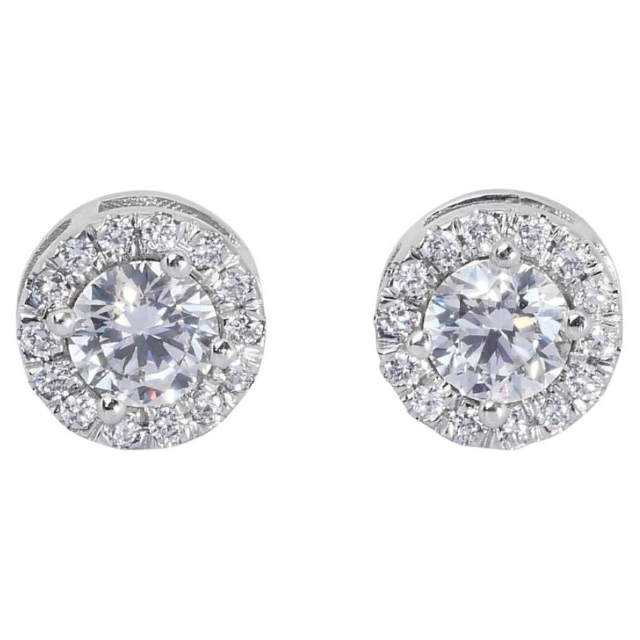 Dazzling 1.65ct Diamond Halo Stud Earrings in 18k White Gold - GIA Certified For Sale
