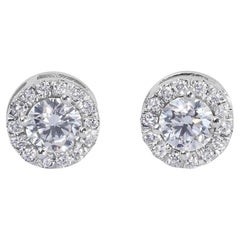 Dazzling 1.65ct Diamond Halo Stud Earrings in 18k White Gold - GIA Certified