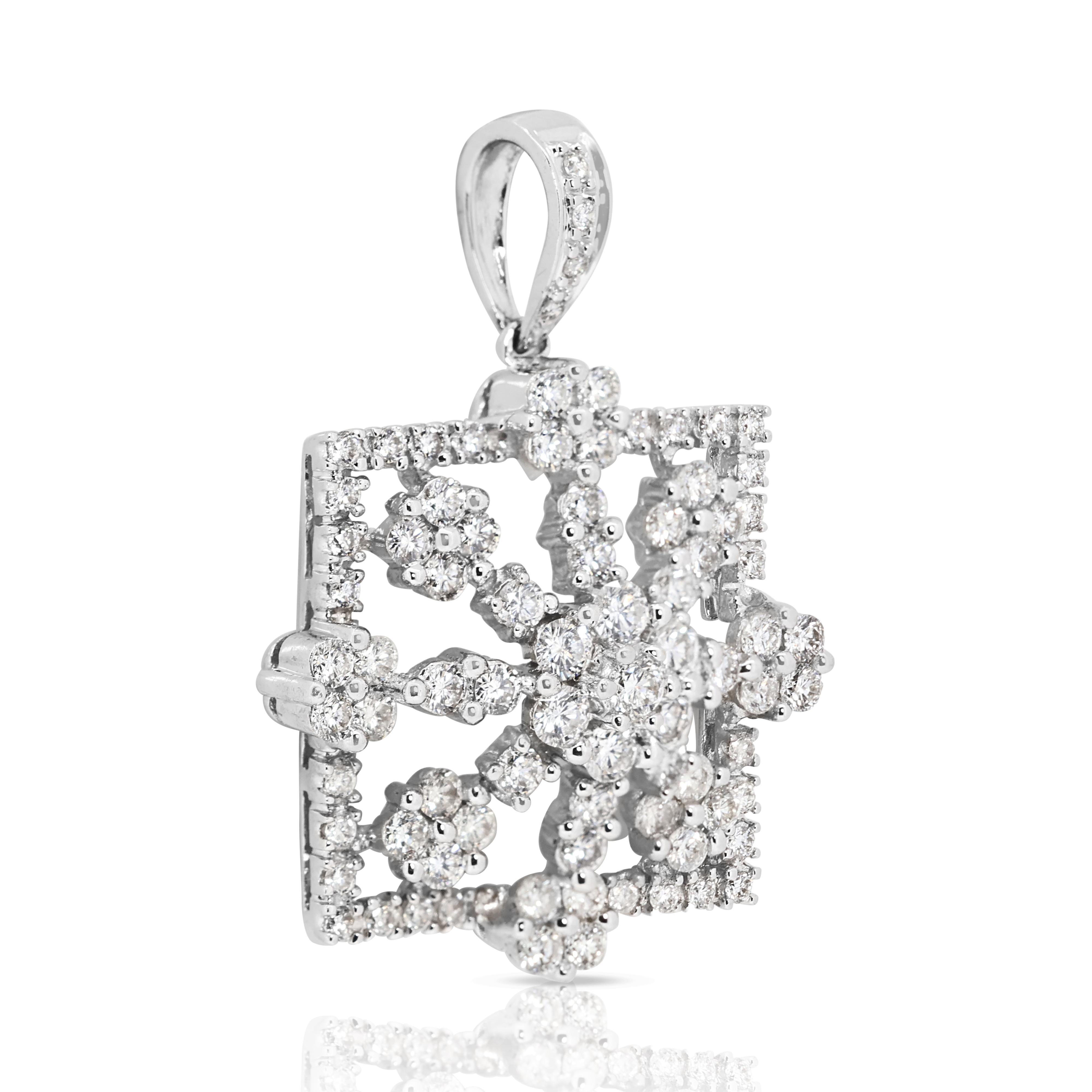 Round Cut Dazzling 1.66ct Natural Diamond Pendant in 18K White Gold For Sale