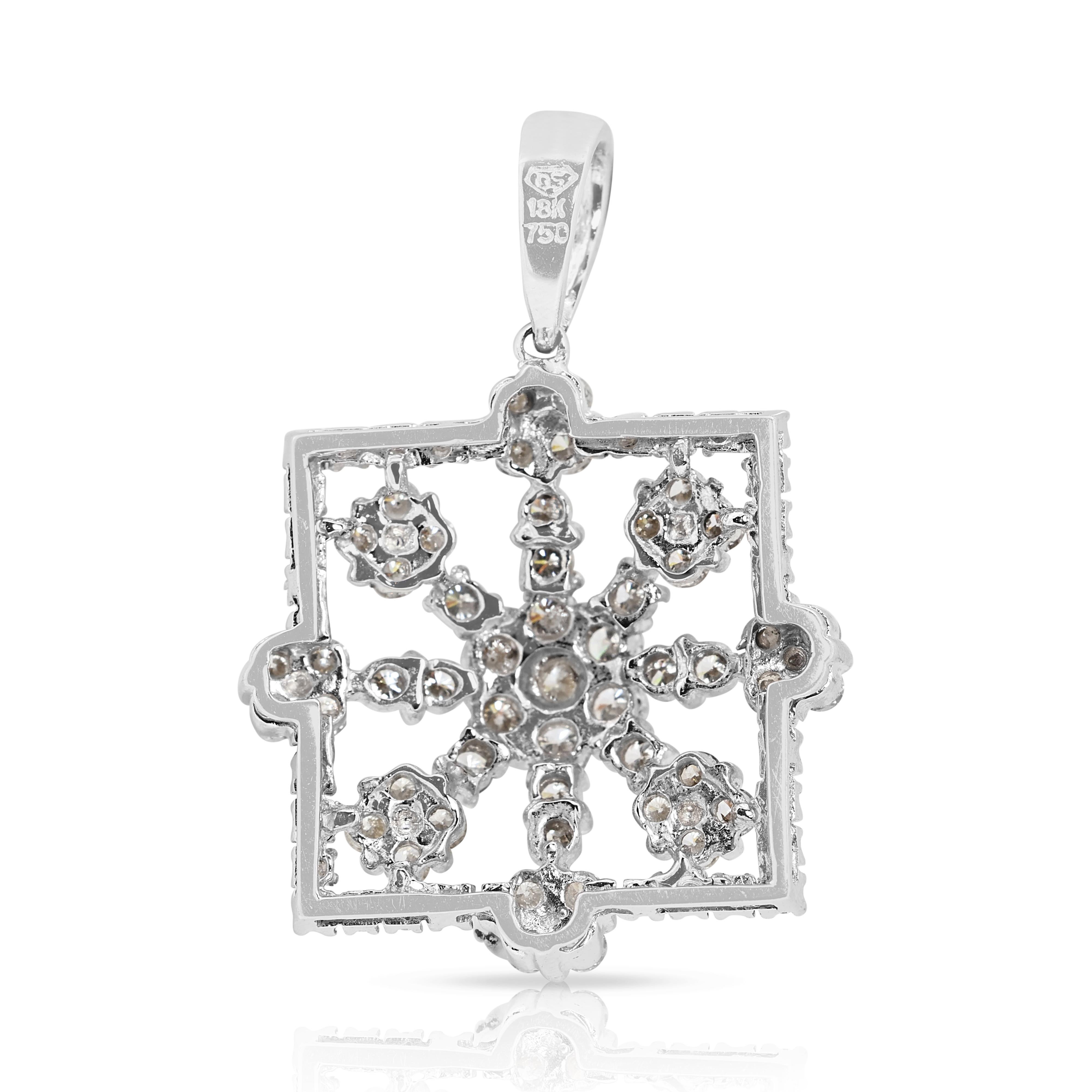 Dazzling 1.66ct Natural Diamond Pendant in 18K White Gold For Sale 1