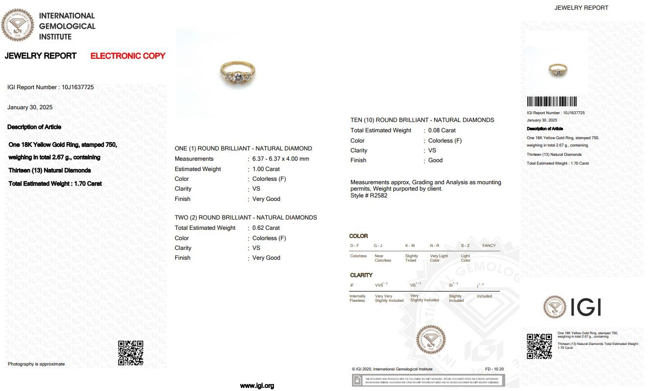 Schillernder 1,70 Karat Diamanten Pave-Ring aus 18 Karat Gelbgold - IGI-zertifiziert im Angebot 1