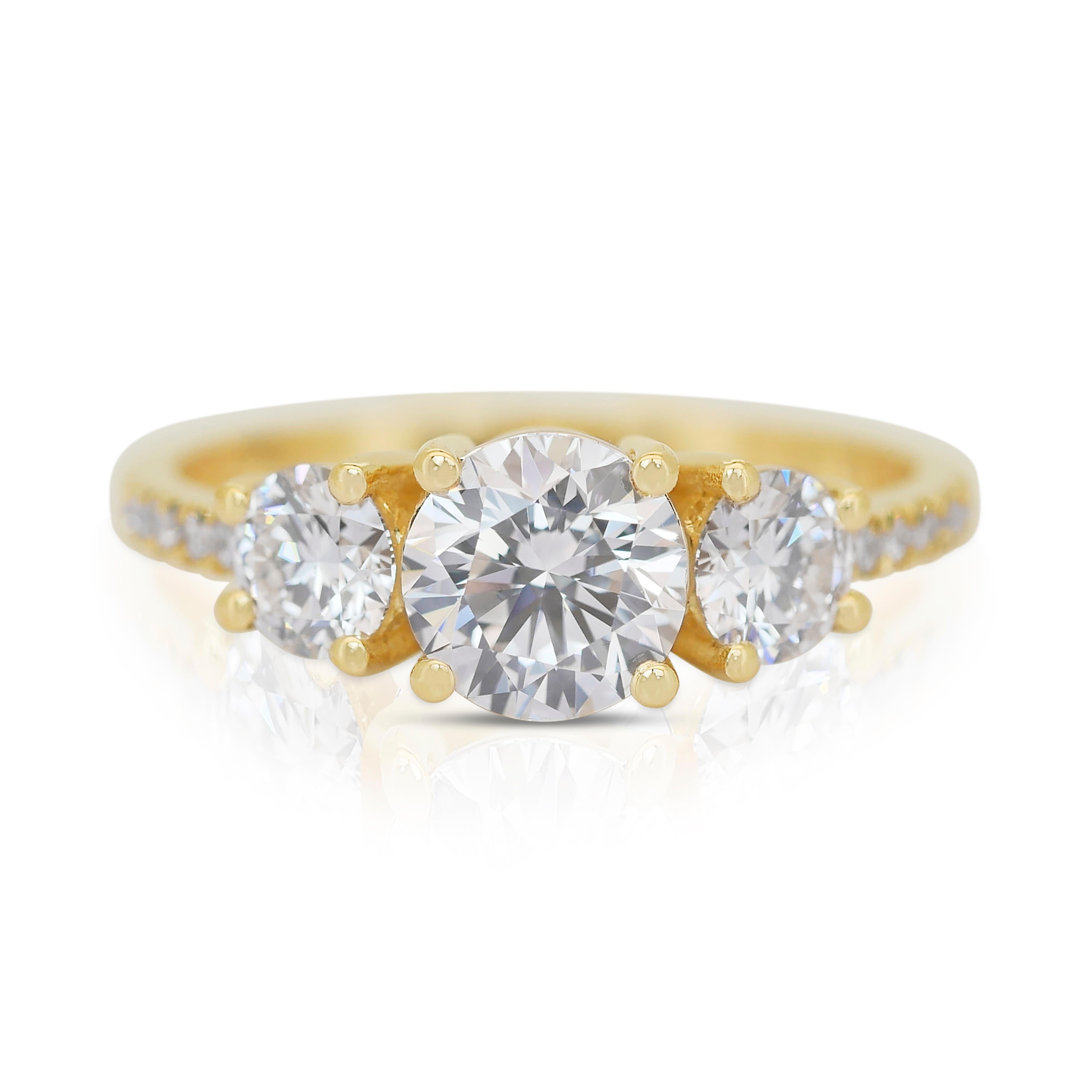 Schillernder 1,70 Karat Diamanten Pave-Ring aus 18 Karat Gelbgold - IGI-zertifiziert im Angebot