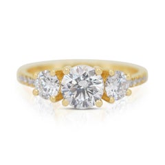 Éblouissante bague pavée de diamants 1,70 carat en or jaune 18 carats, certifiée IGI