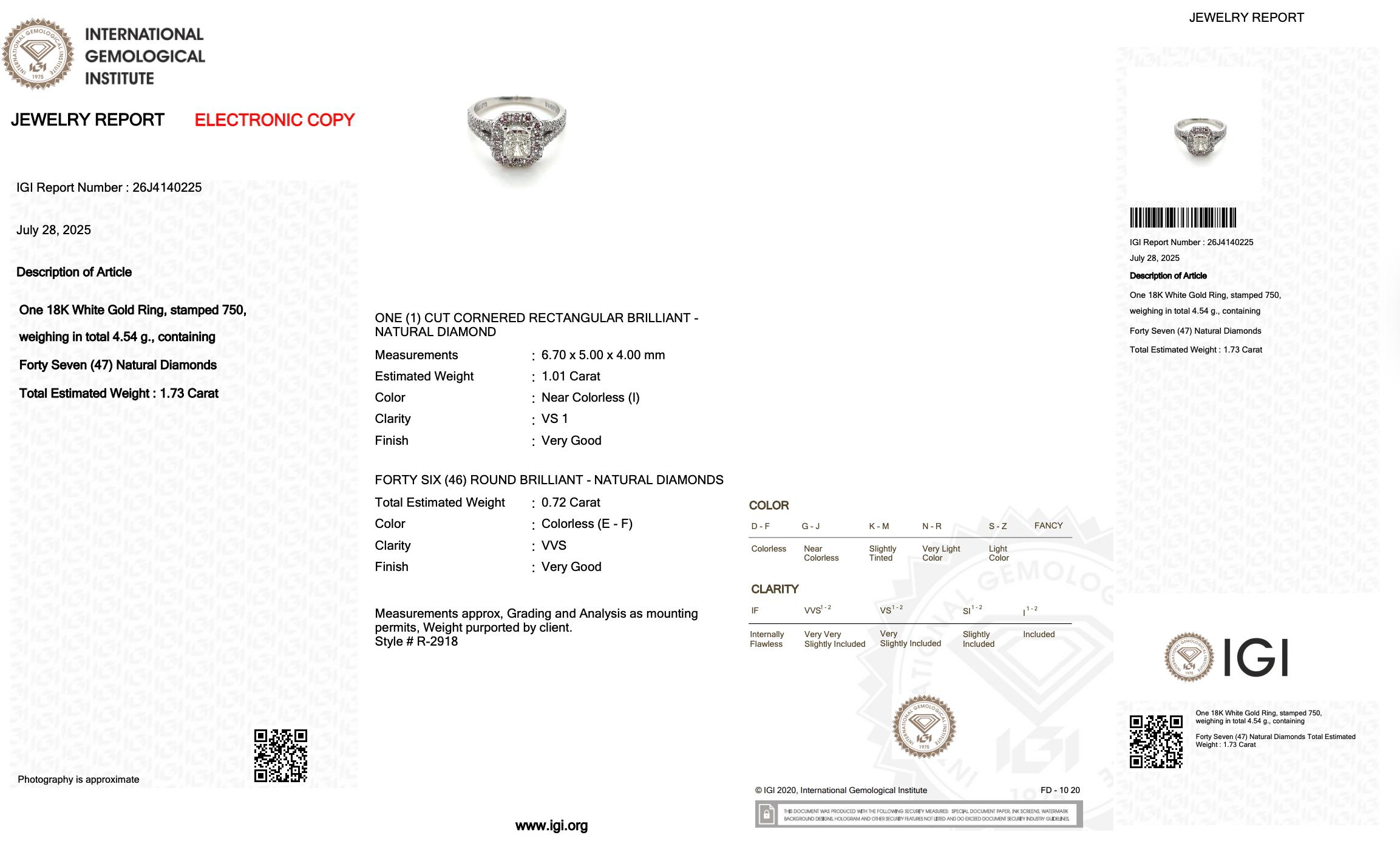 Bague halo en or blanc 18 carats de 1,73 ct de diamants éblouissants - Certifiée IGI en vente 1