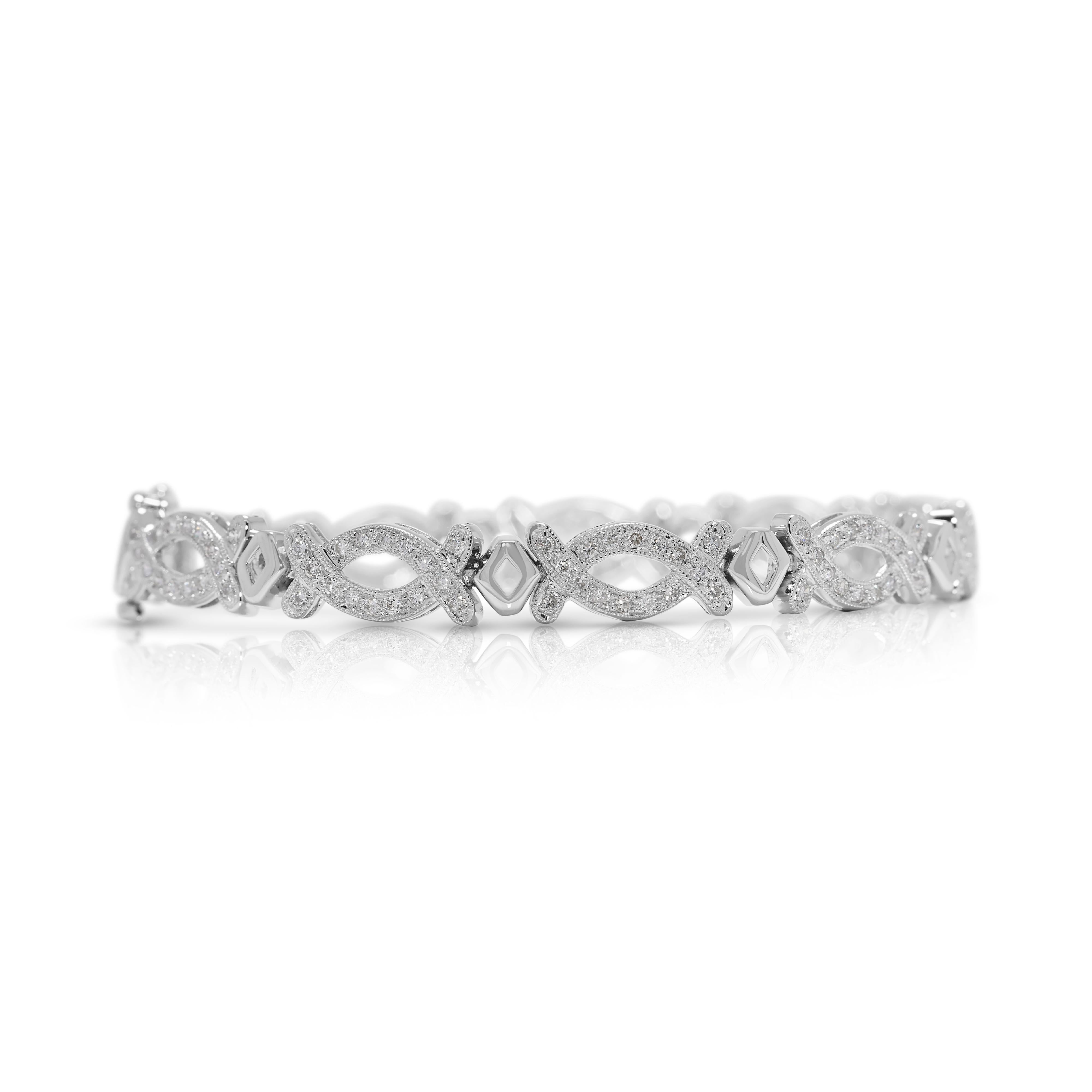 Round Cut Dazzling 1.76ct Natural Diamond Link Bracelet in 18K White Gold For Sale