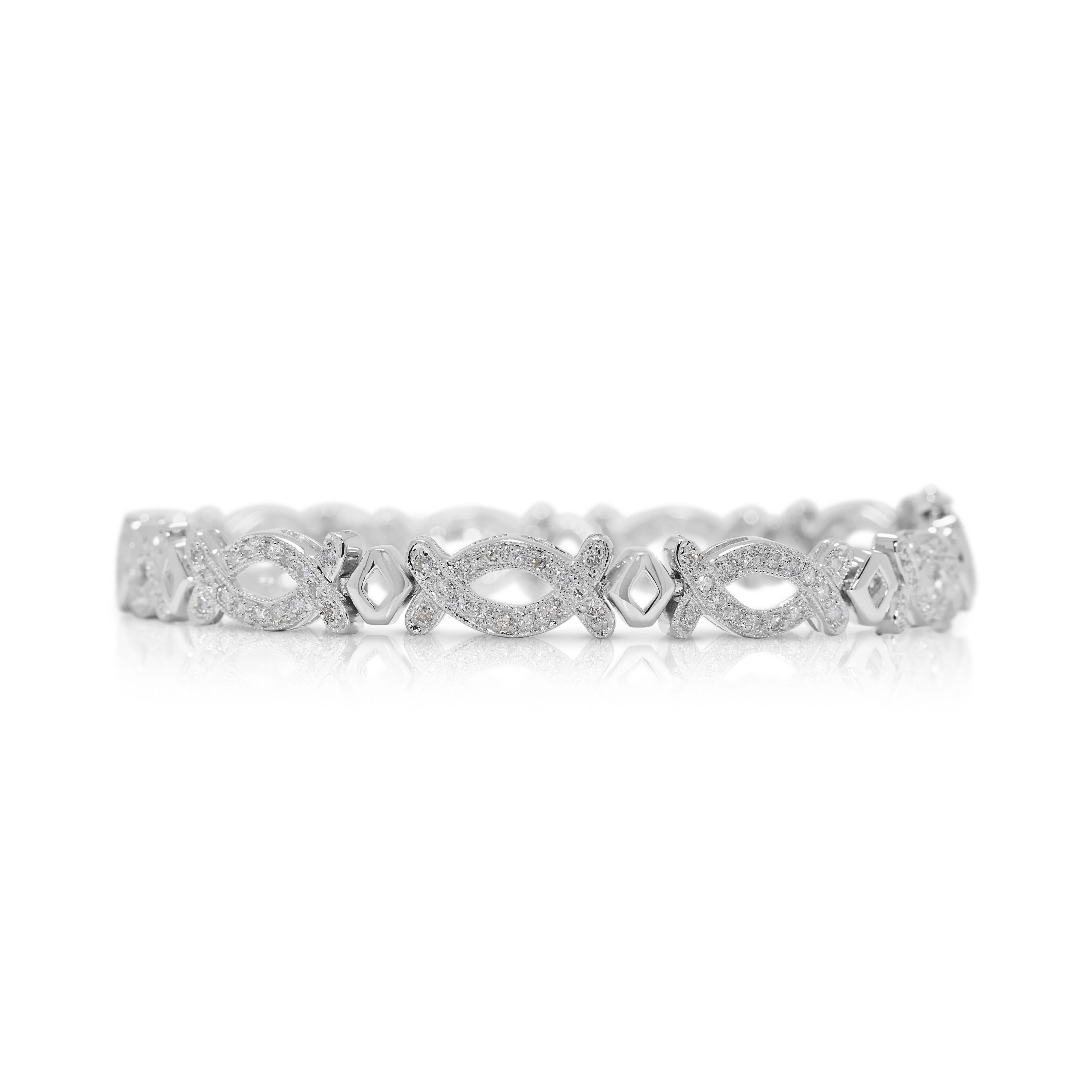 Dazzling 1.76ct Natural Diamond Link Bracelet in 18K White Gold In Excellent Condition For Sale In רמת גן, IL