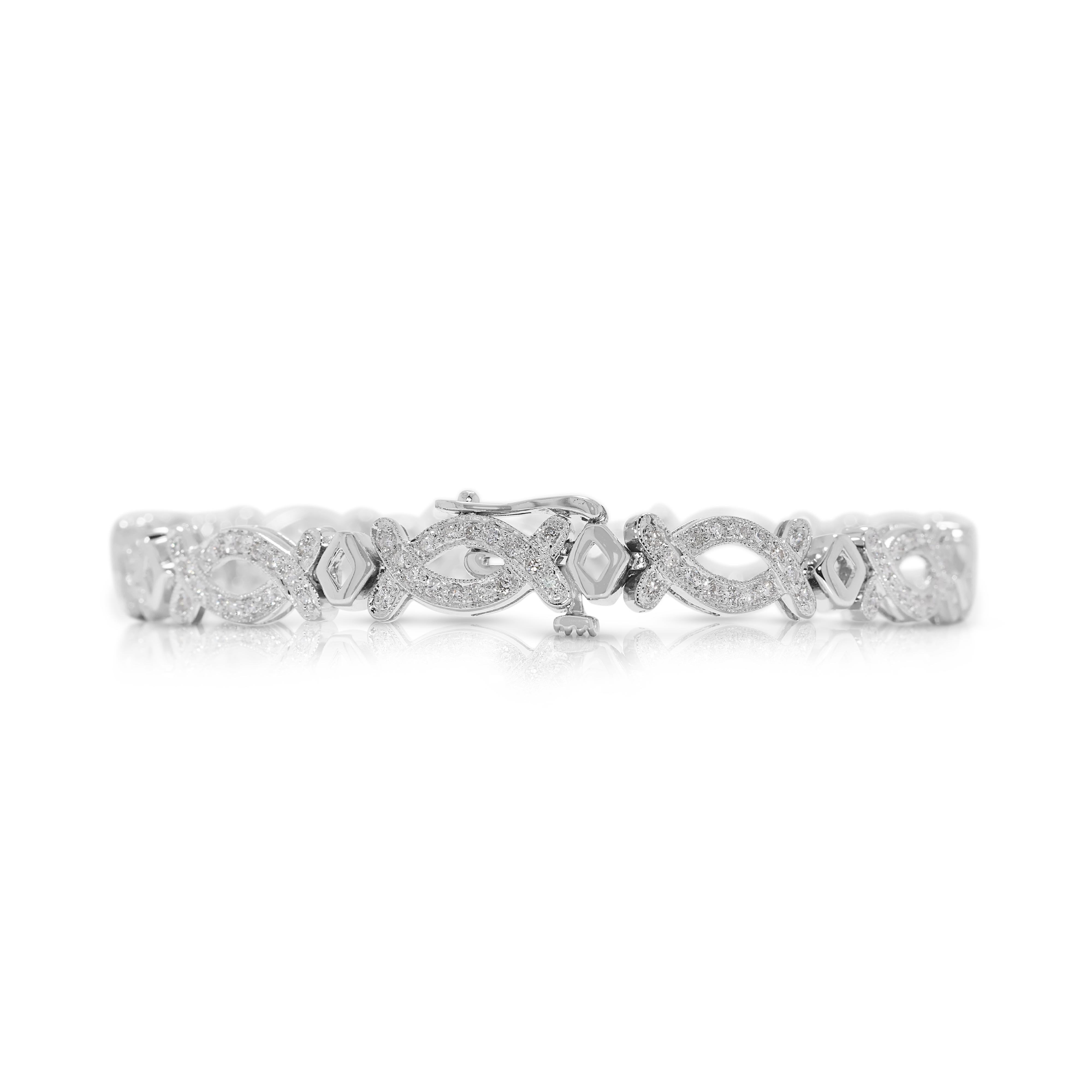 Women's Dazzling 1.76ct Natural Diamond Link Bracelet in 18K White Gold For Sale