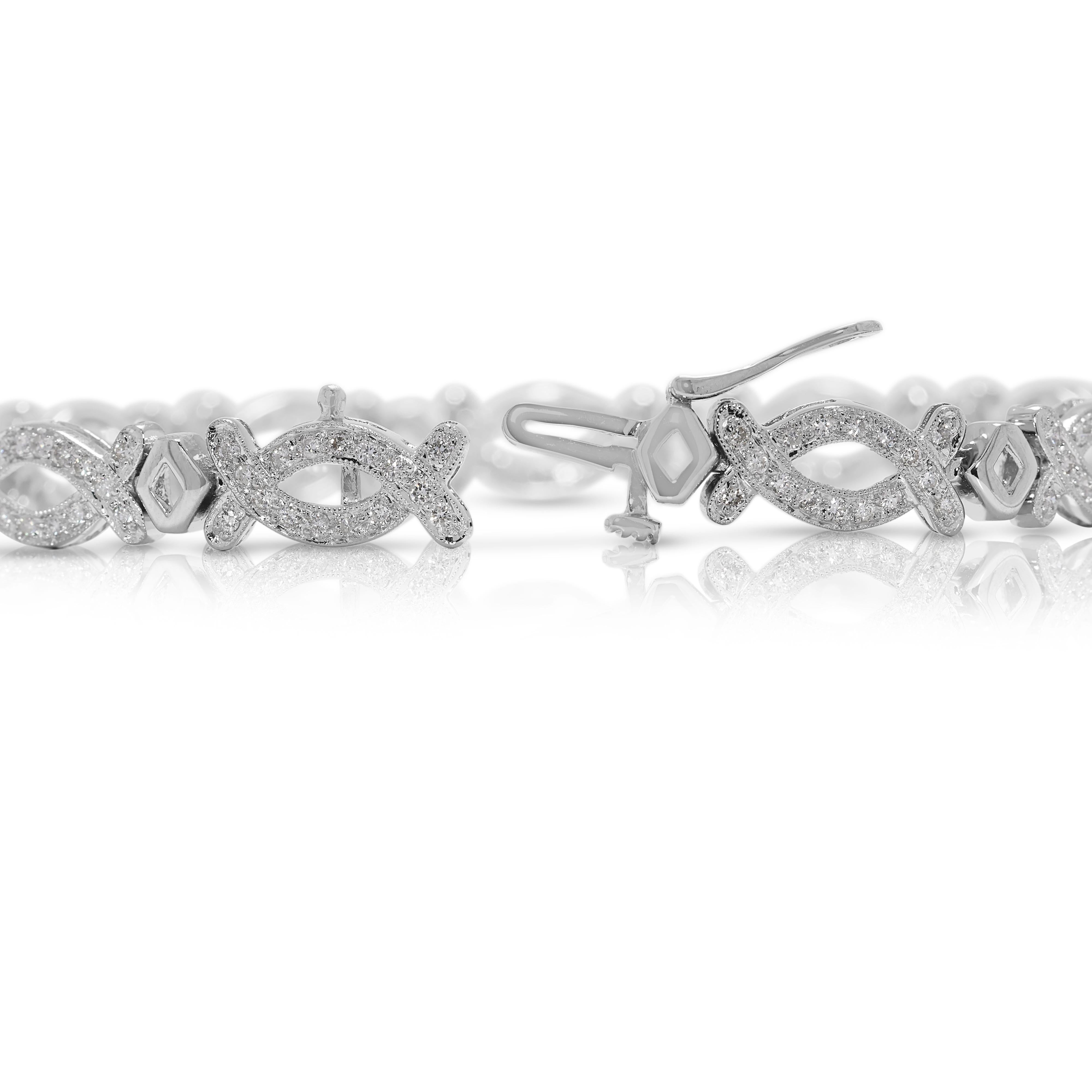 Dazzling 1.76ct Natural Diamond Link Bracelet in 18K White Gold For Sale 1