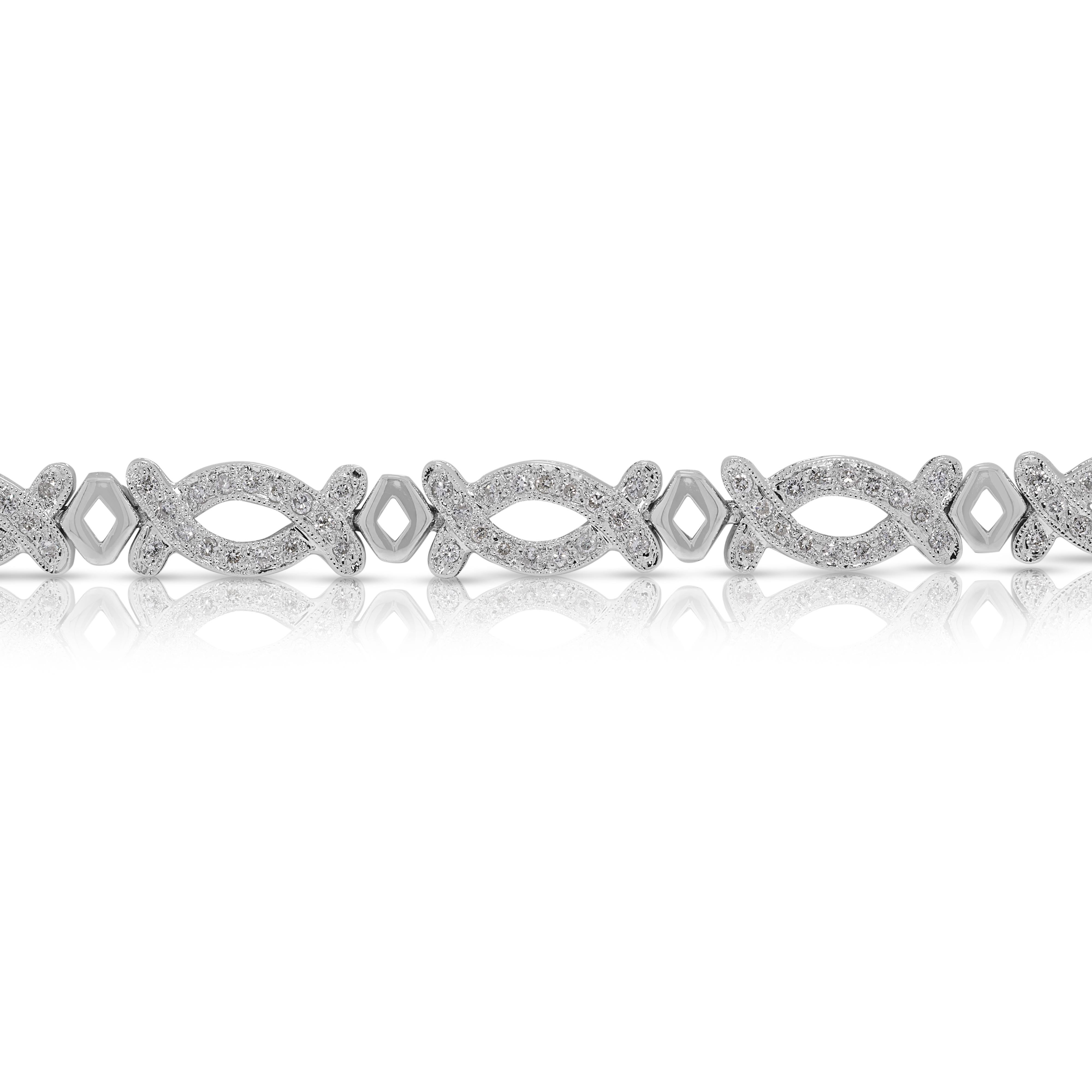 Dazzling 1.76ct Natural Diamond Link Bracelet in 18K White Gold For Sale 2