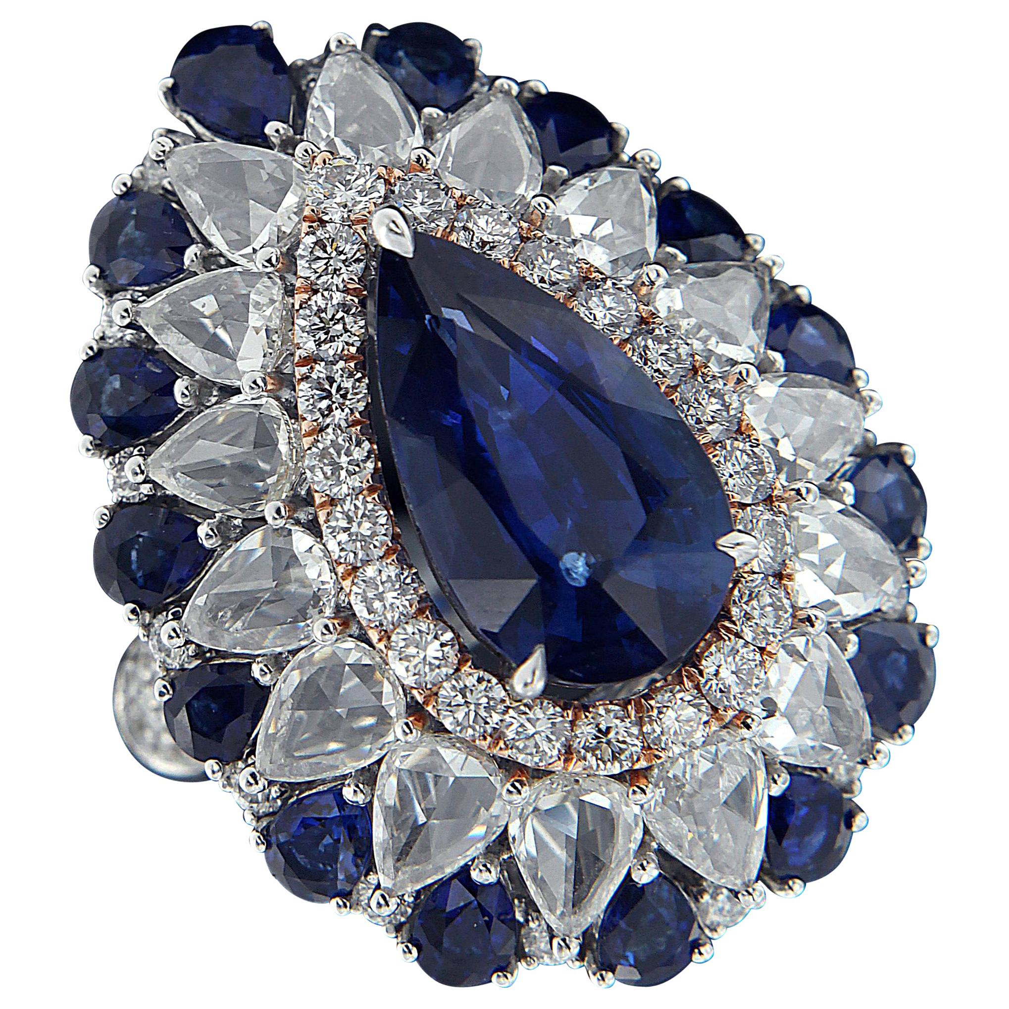 Dazzling 18 Karat White Gold, Diamond, and Sapphire Ring For Sale