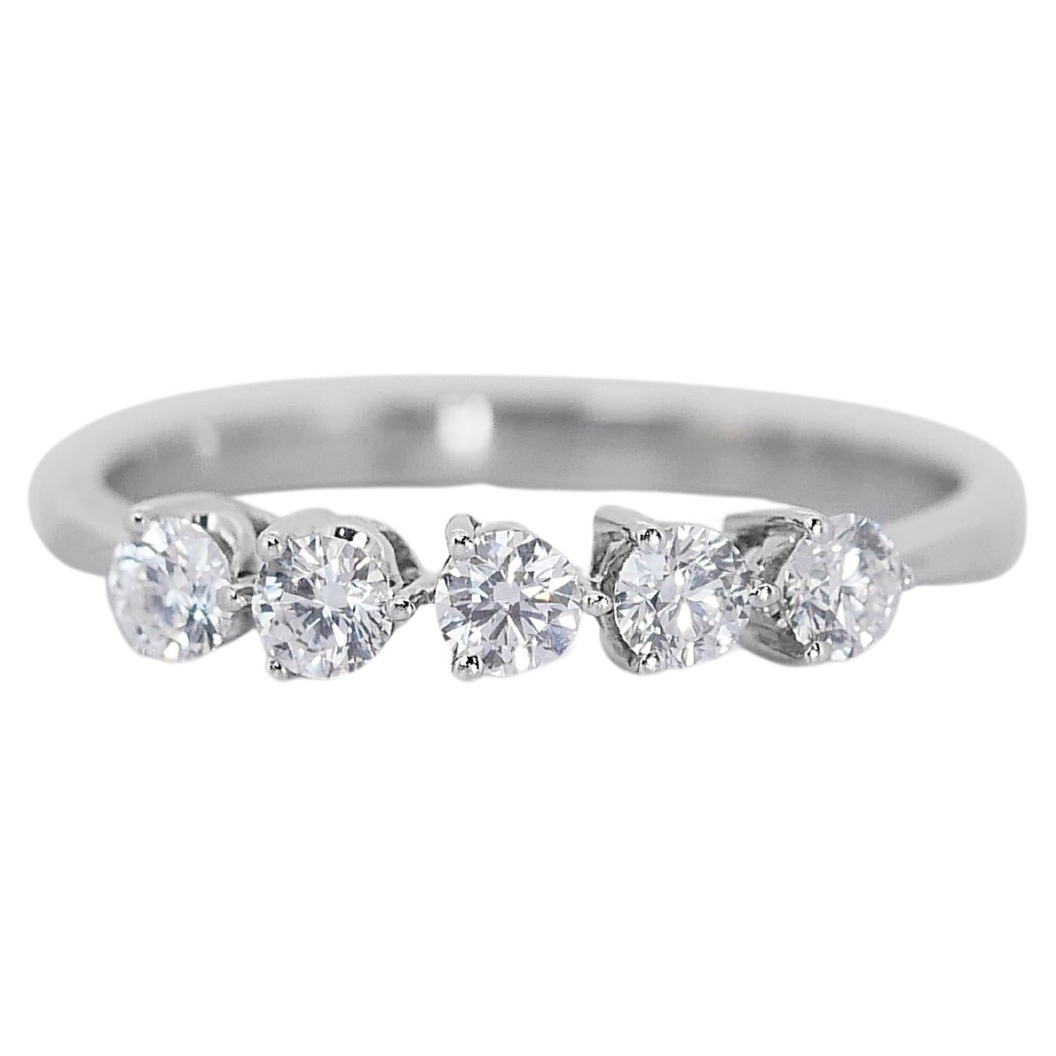 Dazzling 18 kt. White gold 5 Stone Ring with 0.60 ct Natural Diamonds ...