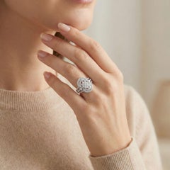 Anello con diamante principessa, rotondo e aureola affusolata da 1,80 carati in oro bianco 18 carati