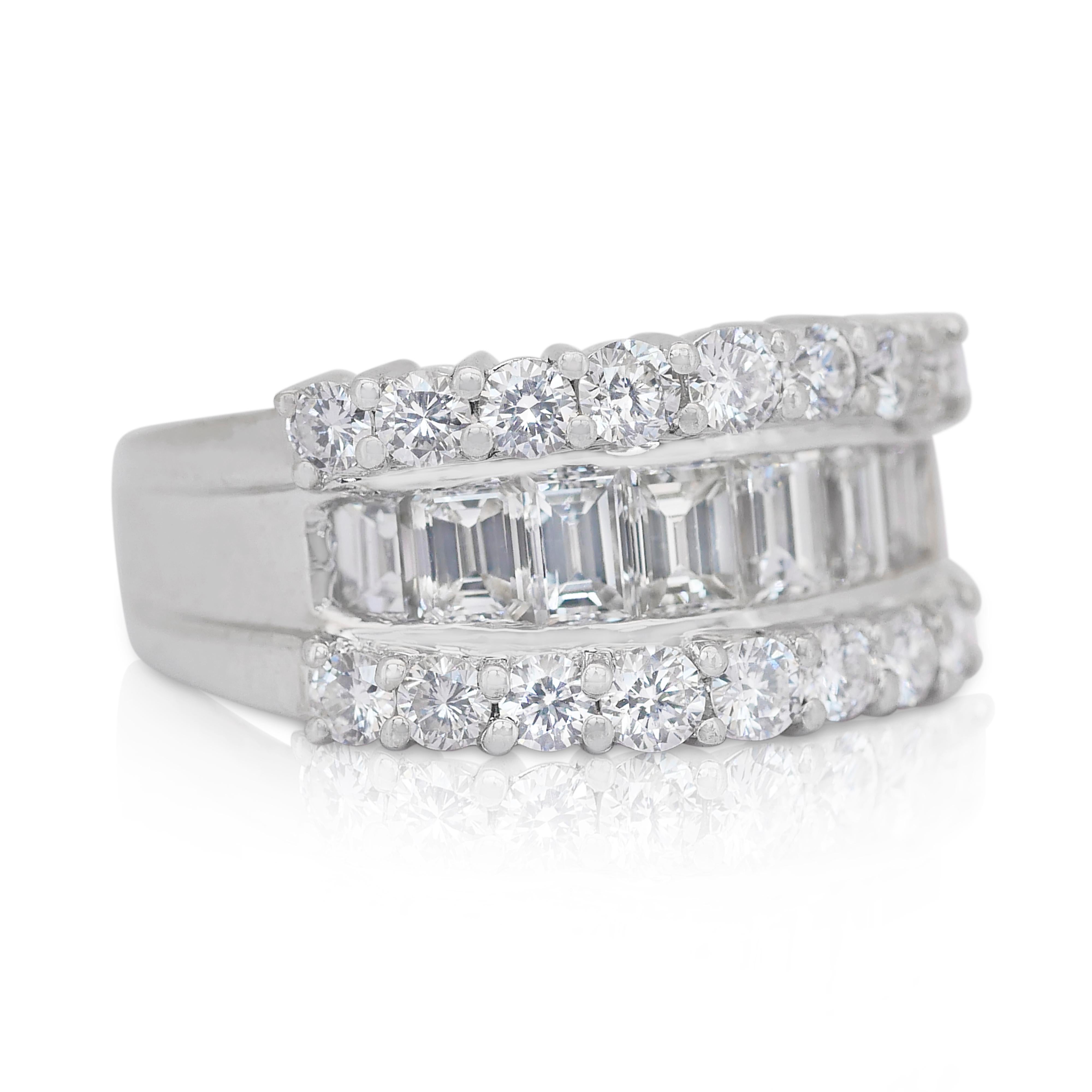 Emerald Cut Dazzling 1.80ct Diamonds Cluster Ring in 18k White Gold - IGI Certified