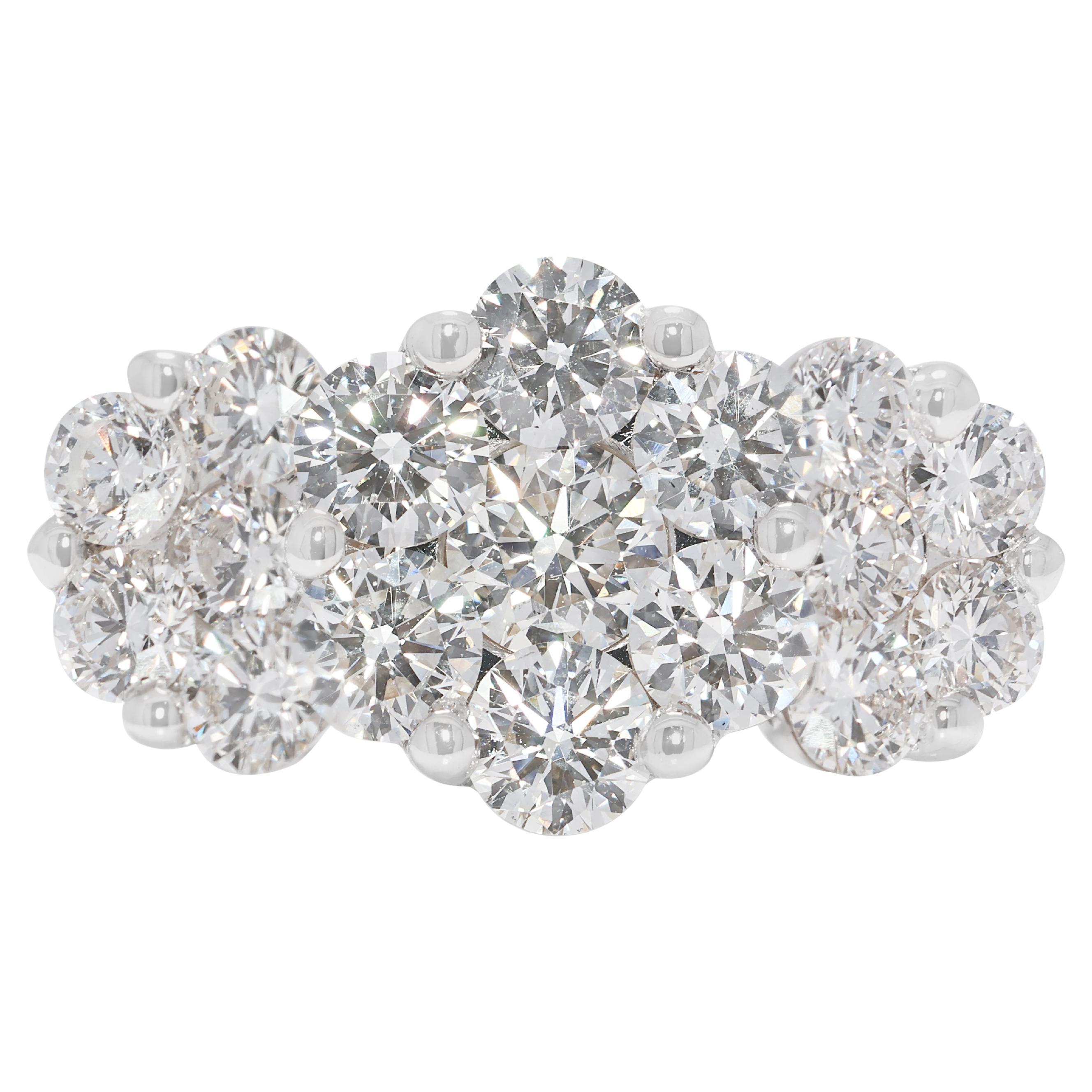Anello a grappolo con diamanti naturali da 1,80 carati in oro bianco 18 carati