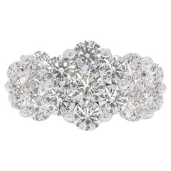 Anello a grappolo con diamanti naturali da 1,80 carati in oro bianco 18 carati