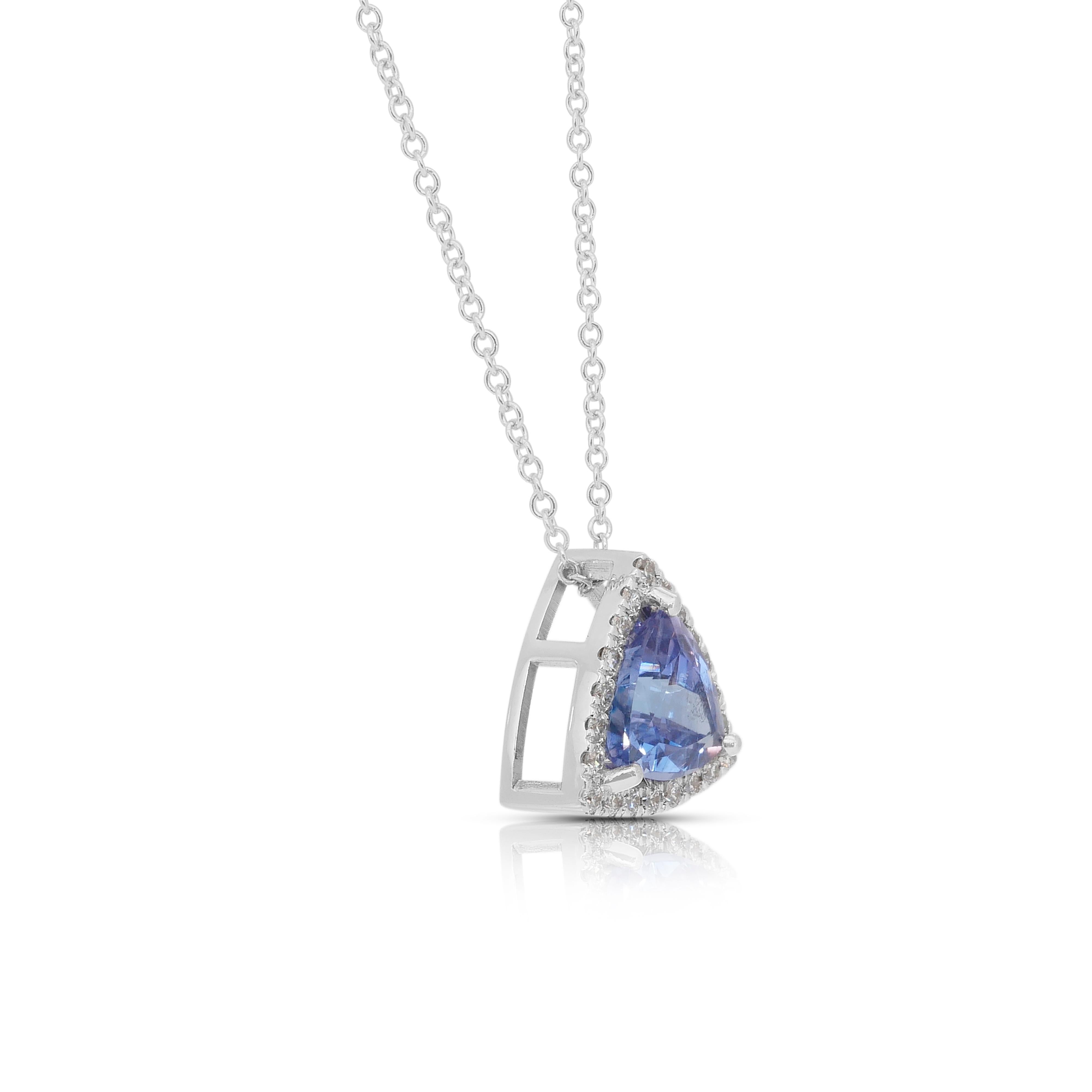 Women's Dazzling 1.84ct Tanzanite and Diamonds Necklace with Pendant in 18k White Gold For Sale