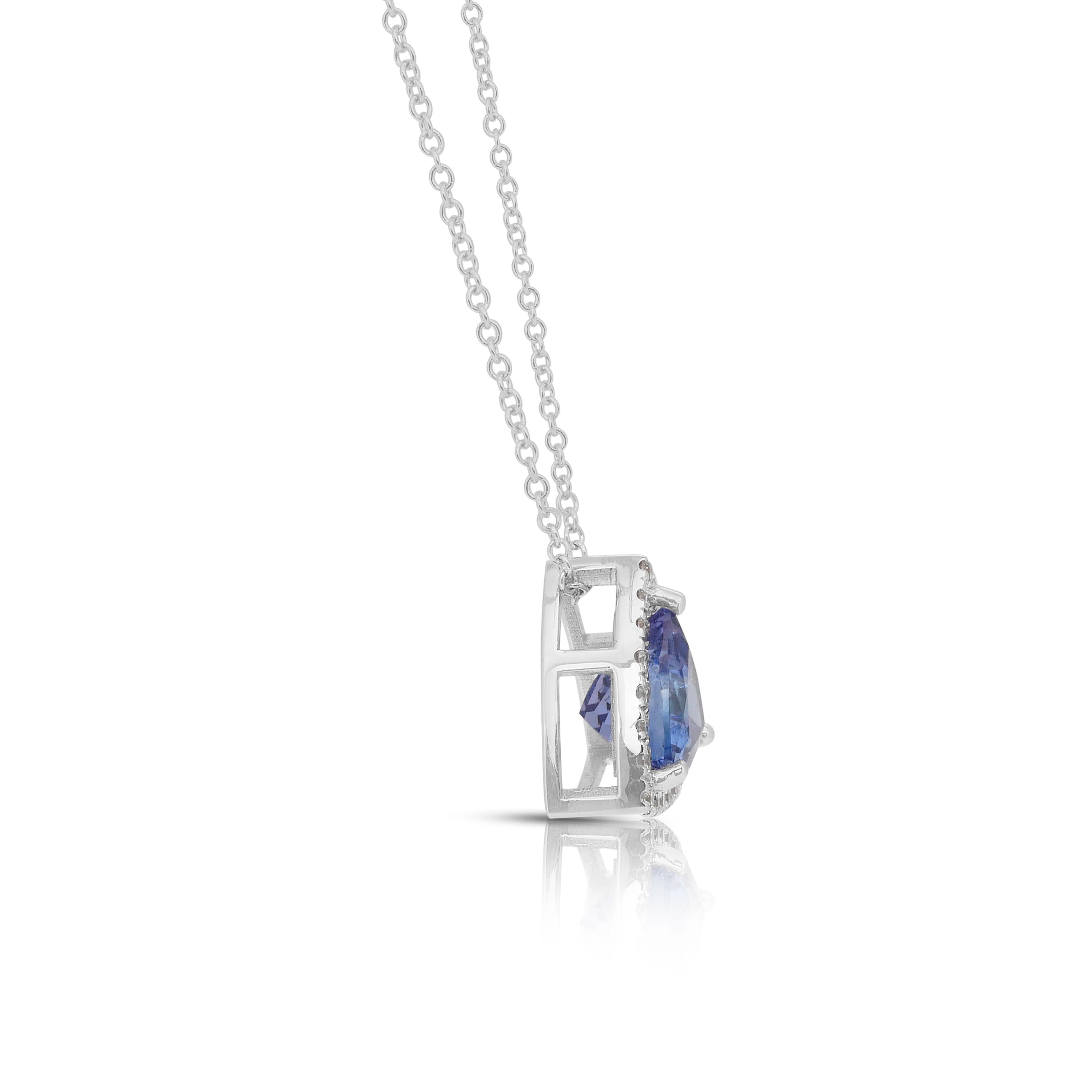 Dazzling 1.84ct Tanzanite and Diamonds Necklace with Pendant in 18k White Gold For Sale 1