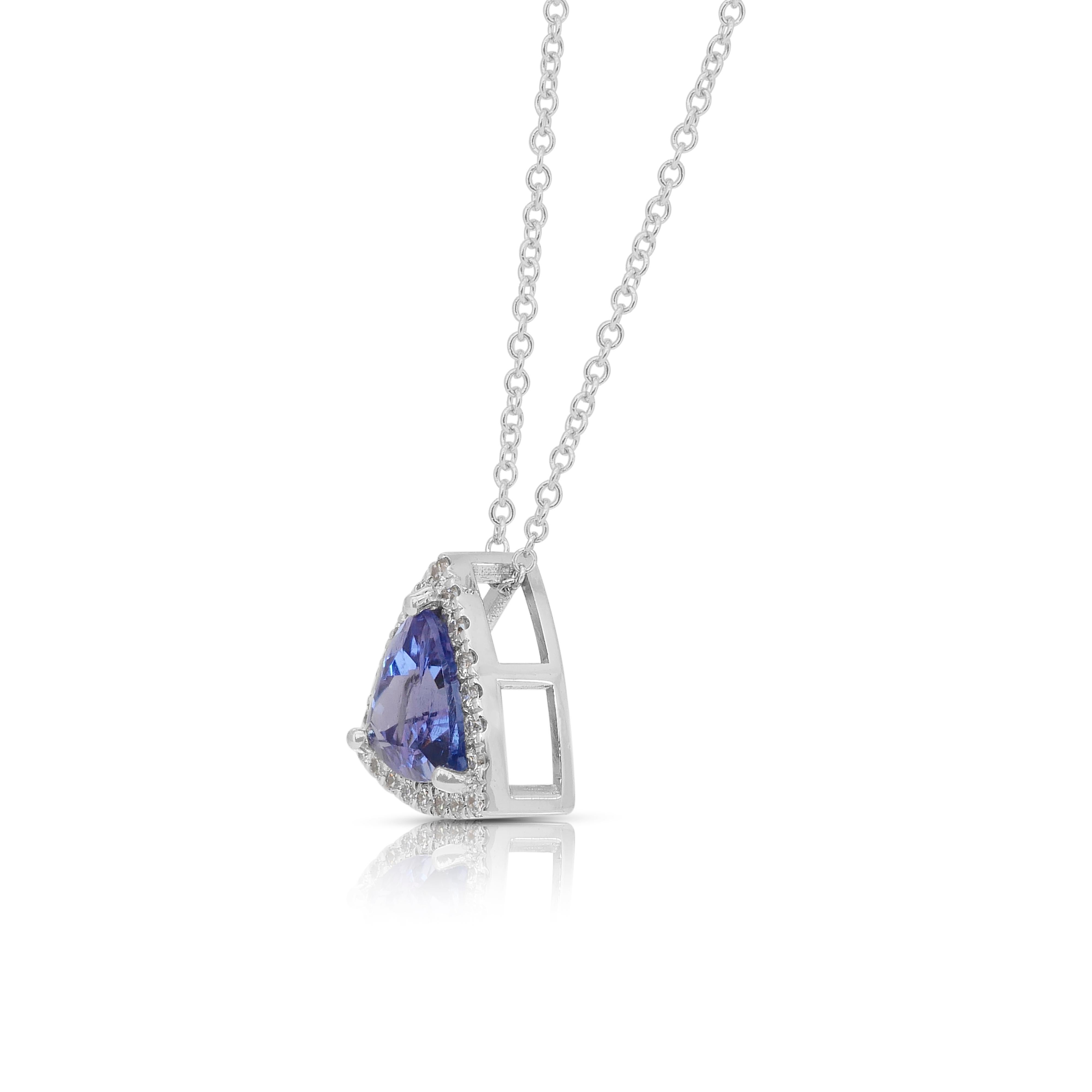 Dazzling 1.84ct Tanzanite and Diamonds Necklace with Pendant in 18k White Gold For Sale 2