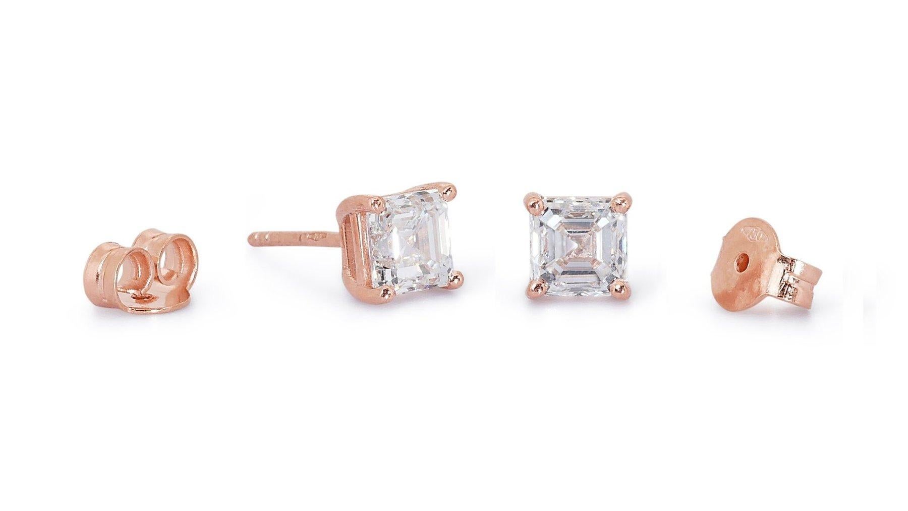 Dazzling 18k Rose Gold Earringgs 1.8 Carat Asscher Cut Diamond Earrings 1