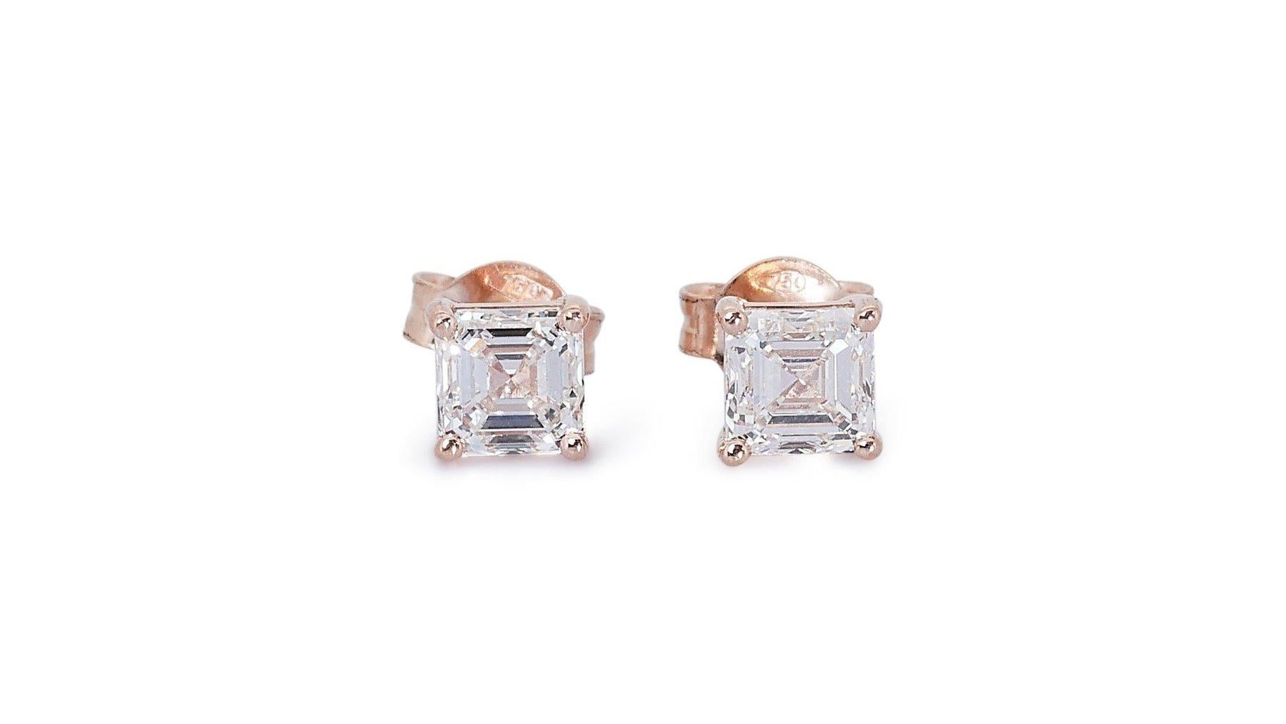 Dazzling 18k Rose Gold Earringgs 1.8 Carat Asscher Cut Diamond Earrings 2