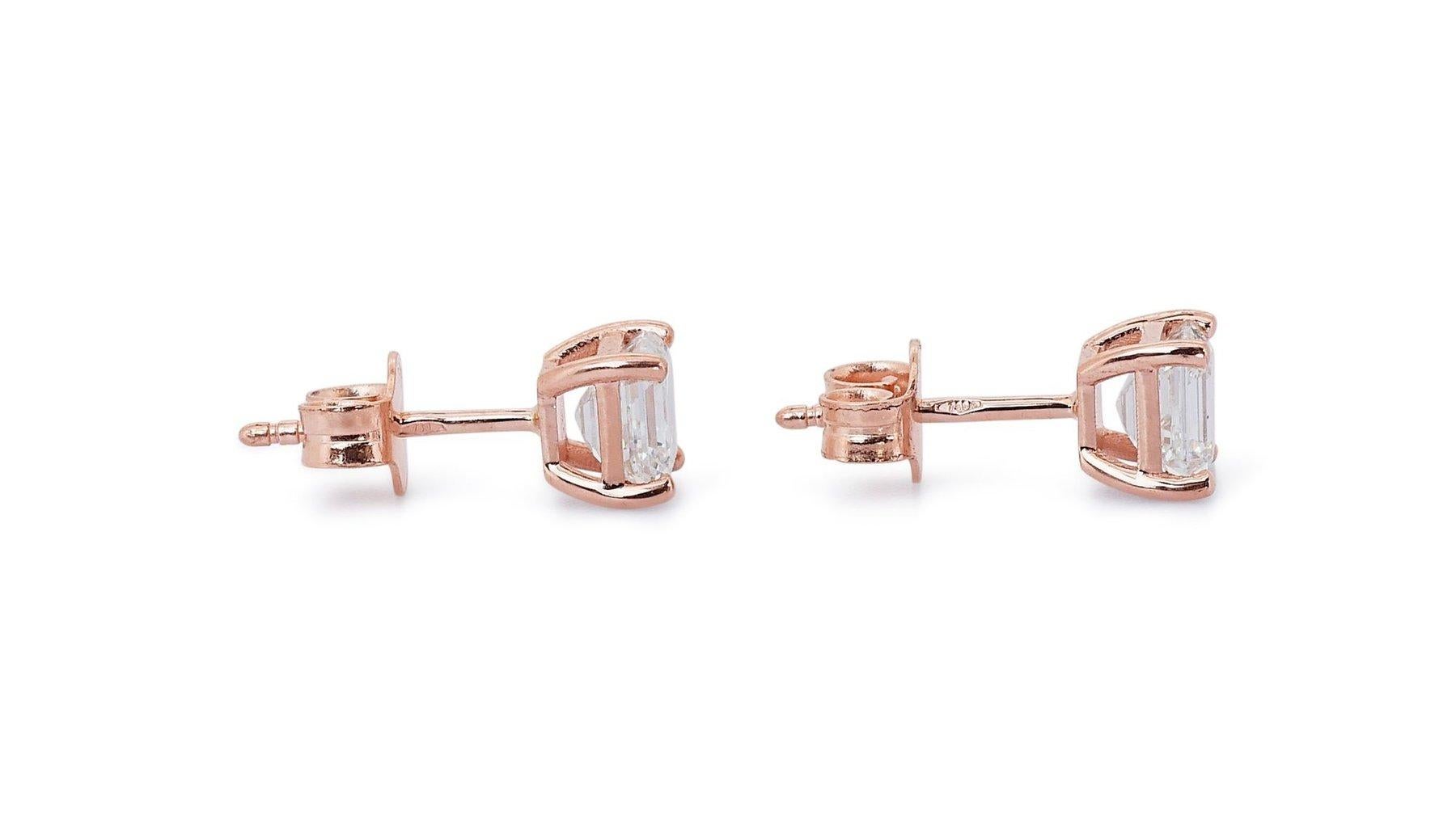 Dazzling 18k Rose Gold Earringgs 1.8 Carat Asscher Cut Diamond Earrings 3