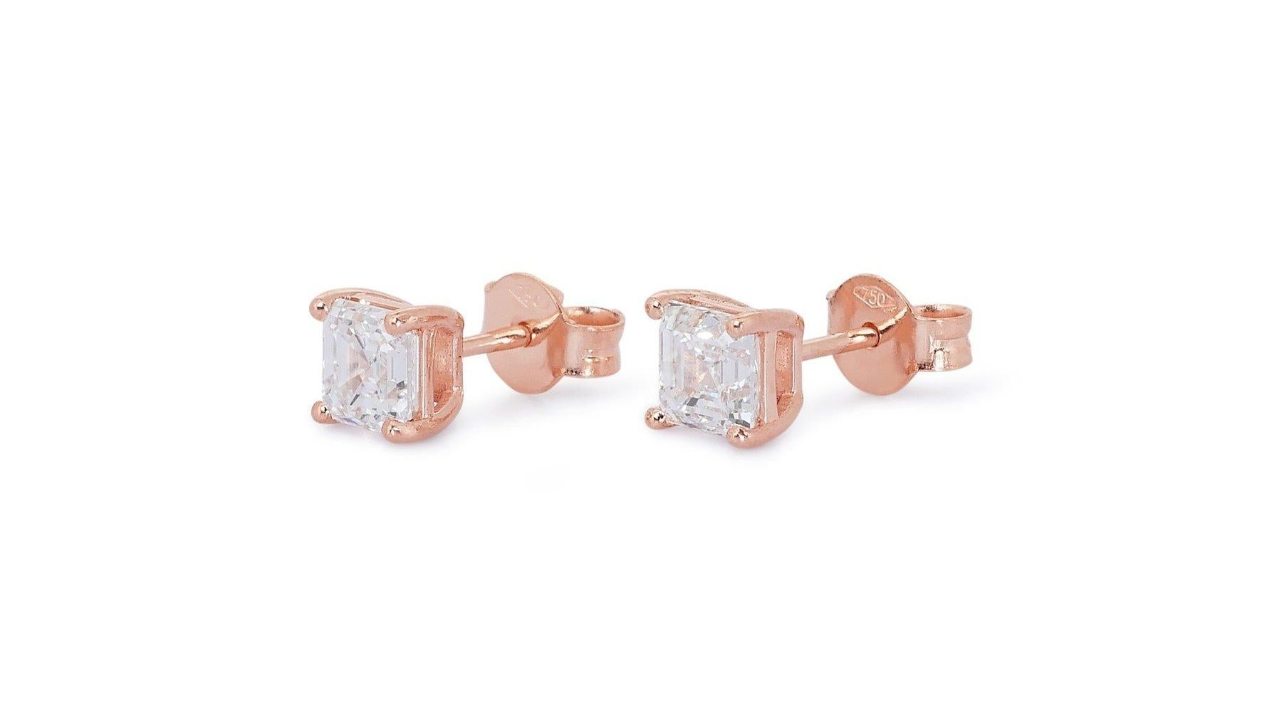 Dazzling 18k Rose Gold Earringgs 1.8 Carat Asscher Cut Diamond Earrings 4