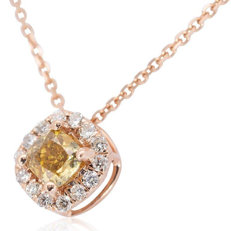 Women's Dazzling 18k Rose gold Halo Fancy Necklace w/ 0.20 ct  Natural Diamond AIG Cert For Sale