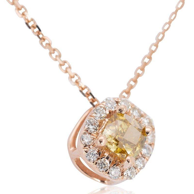 Dazzling 18k Rose gold Halo Fancy Necklace w/ 0.20 ct  Natural Diamond AIG Cert For Sale 1
