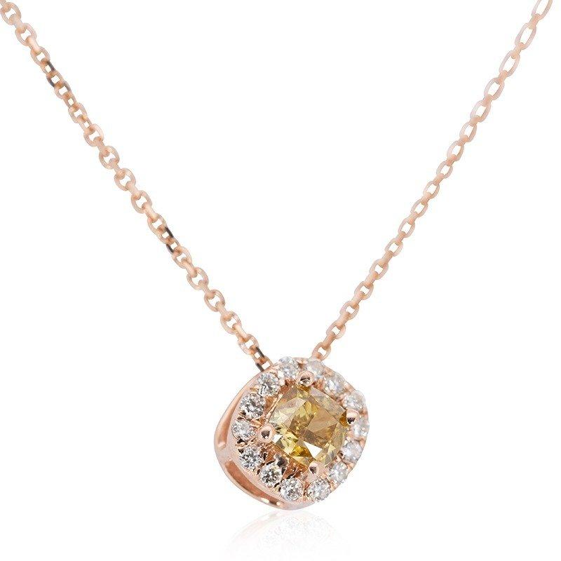 Dazzling 18k Rose gold Halo Fancy Necklace w/ 0.20 ct  Natural Diamond AIG Cert For Sale 3