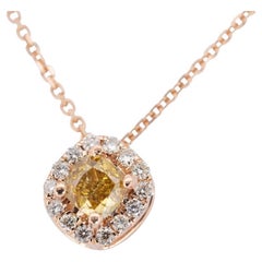 Eblouissant collier fantaisie Halo en or rose 18k avec 0,20 ct.  AIG Certificat de diamant naturel