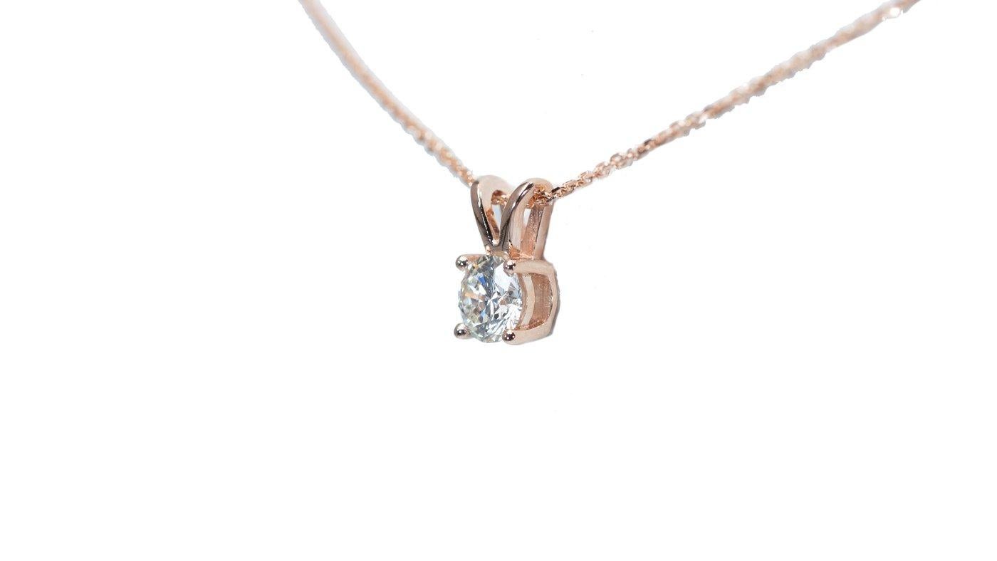 Round Cut Dazzling 18k Rose Gold Necklace w/ Pendant 1ct Natural Diamond GIA Certificate For Sale