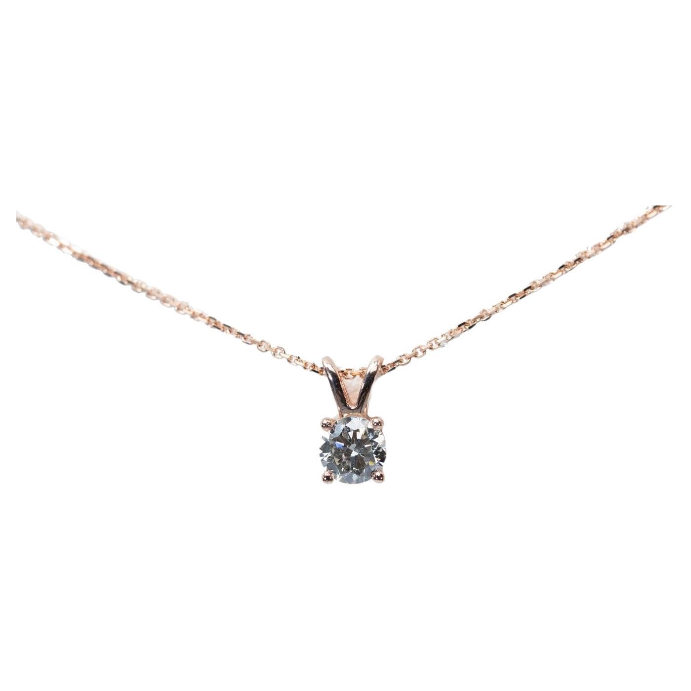 Dazzling 18k Rose Gold Necklace w/ Pendant 1ct Natural Diamond GIA Certificate For Sale