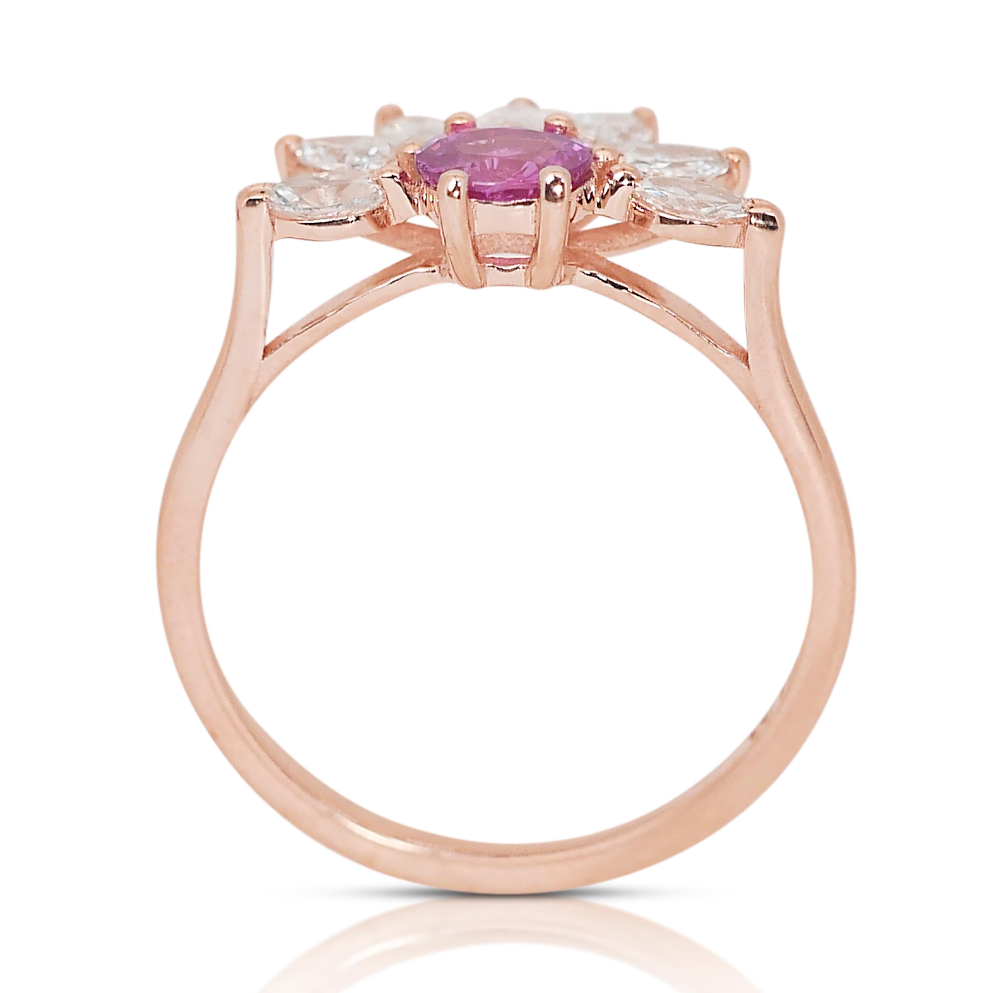 Schillernder Ring aus 18 Karat Roségold mit Saphiren und natürlichem Diamanten mit/1,13 Karat- IGI-zertifiziert 1