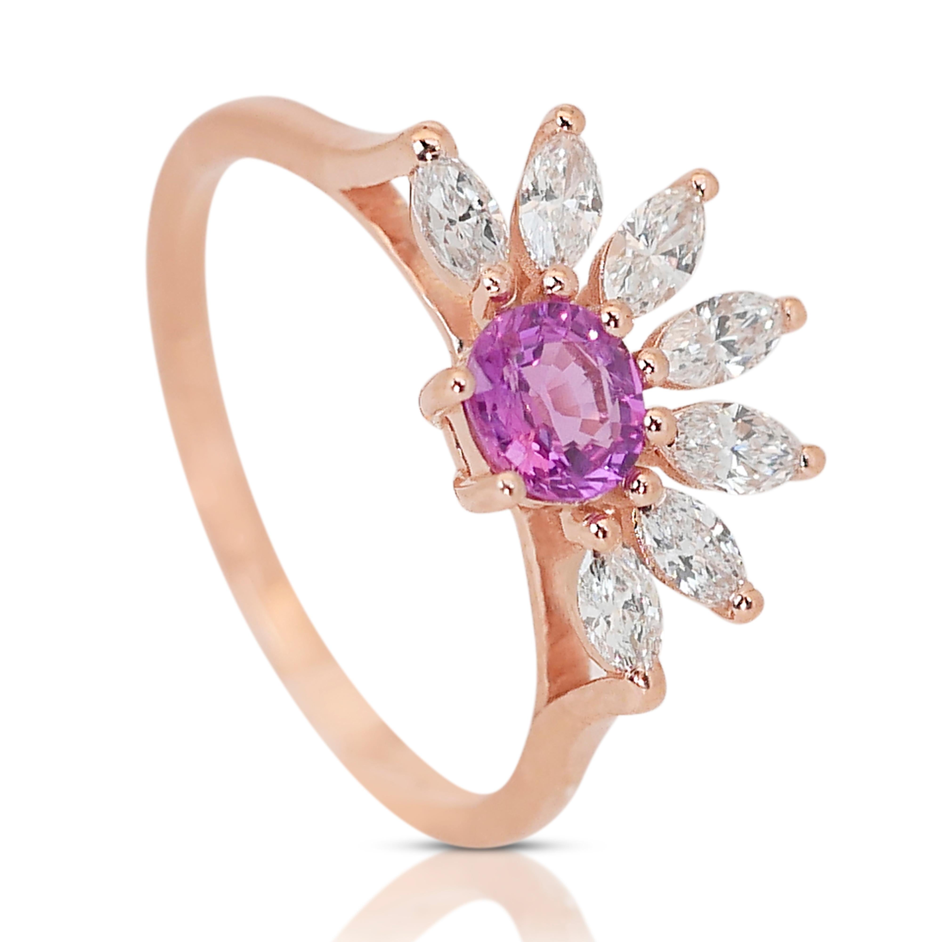 Schillernder Ring aus 18 Karat Roségold mit Saphiren und natürlichem Diamanten mit/1,13 Karat- IGI-zertifiziert 3