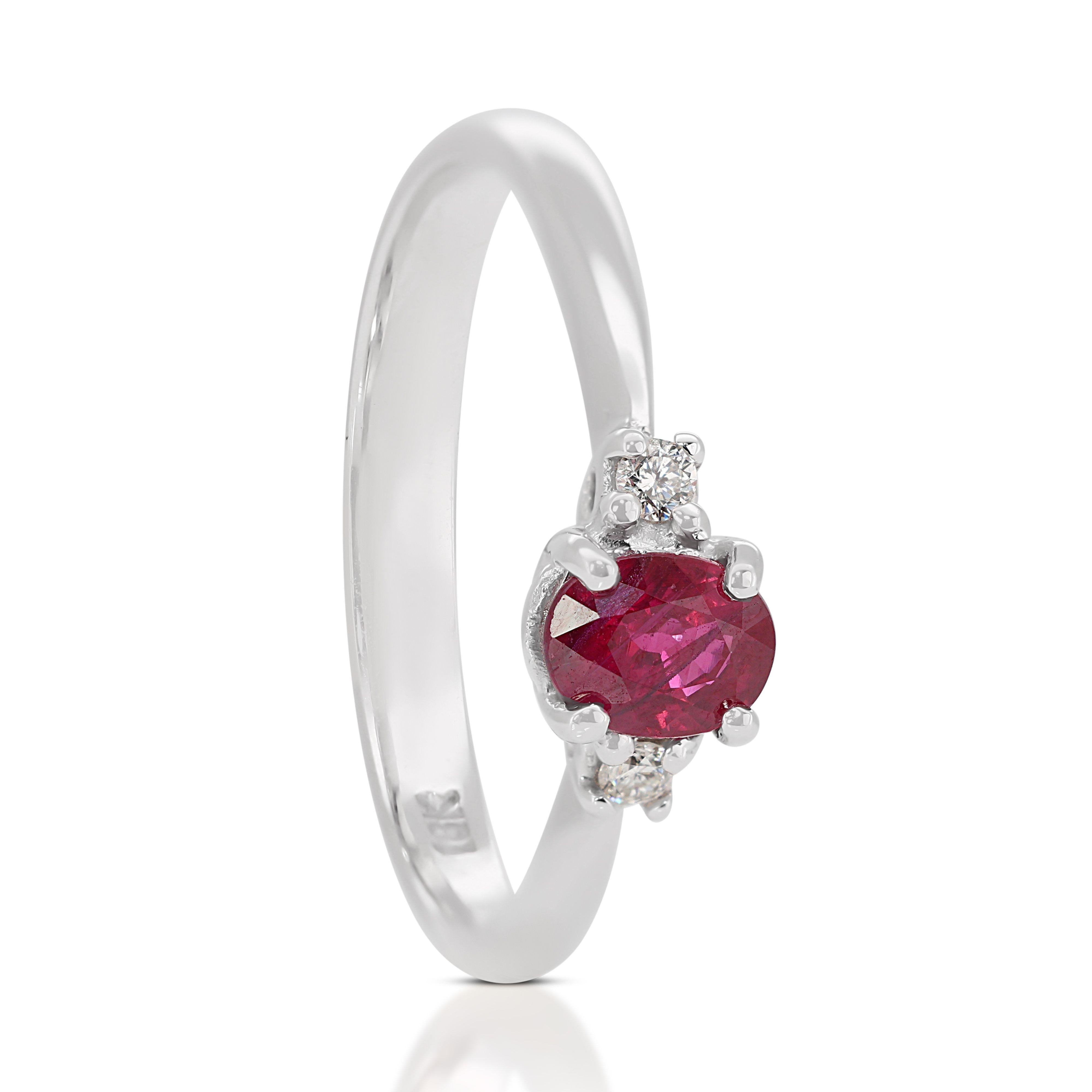 Dazzling 18k White Gold 3 Stone Ring 0.34ct Natural Ruby and Diamonds NGI Cert For Sale 2