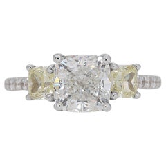 Whiting Bague en or blanc 18k à 3 pierres avec 2,57 ct de diamants Nature Cert GIA