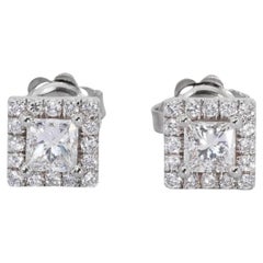 Dazzling 18k White Gold .67ct Princess Cut Stud Diamond Earrings