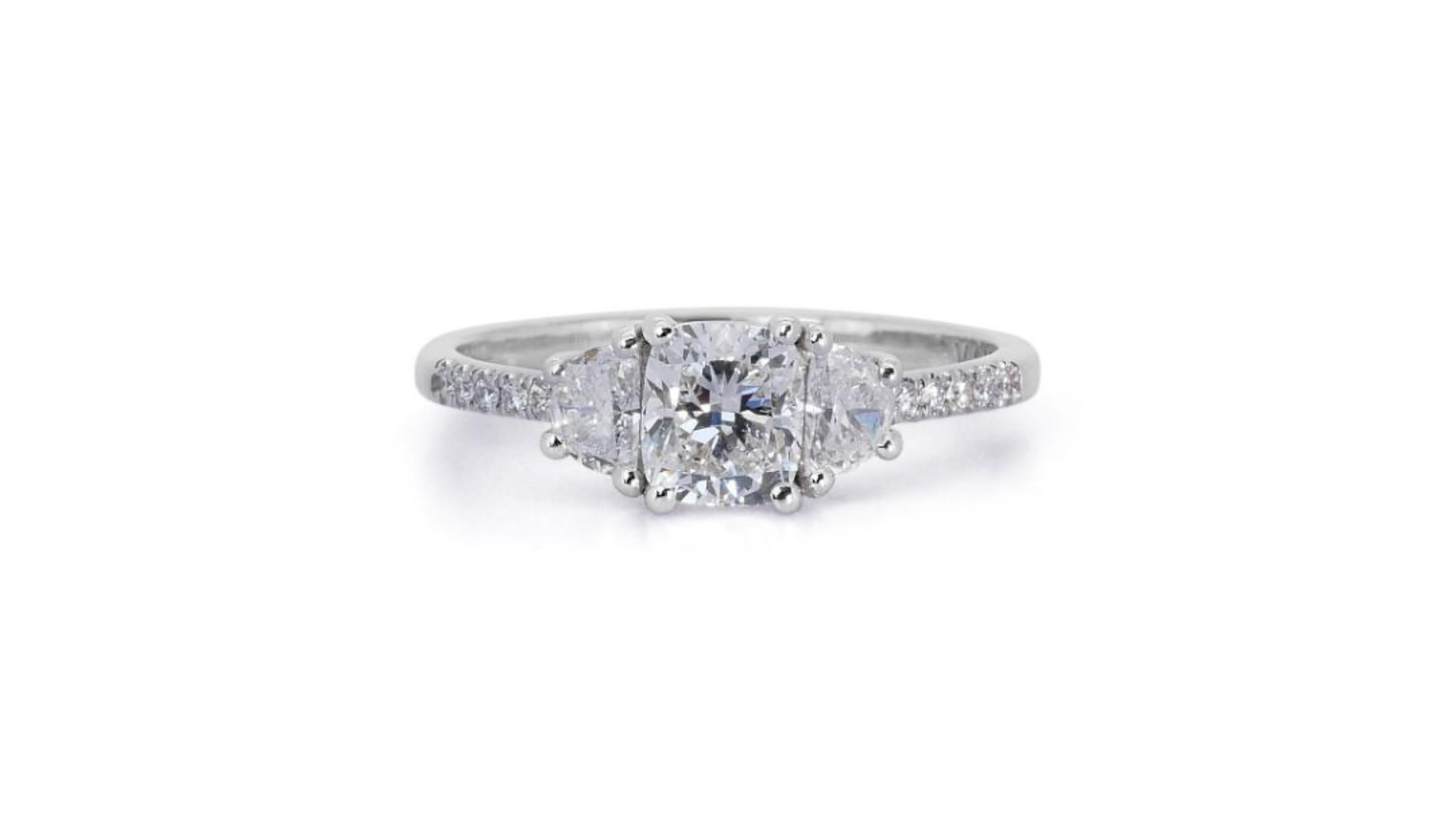 Dazzling 18k White Gold .81ct. Cushion Shape Pave Diamond Ring 1