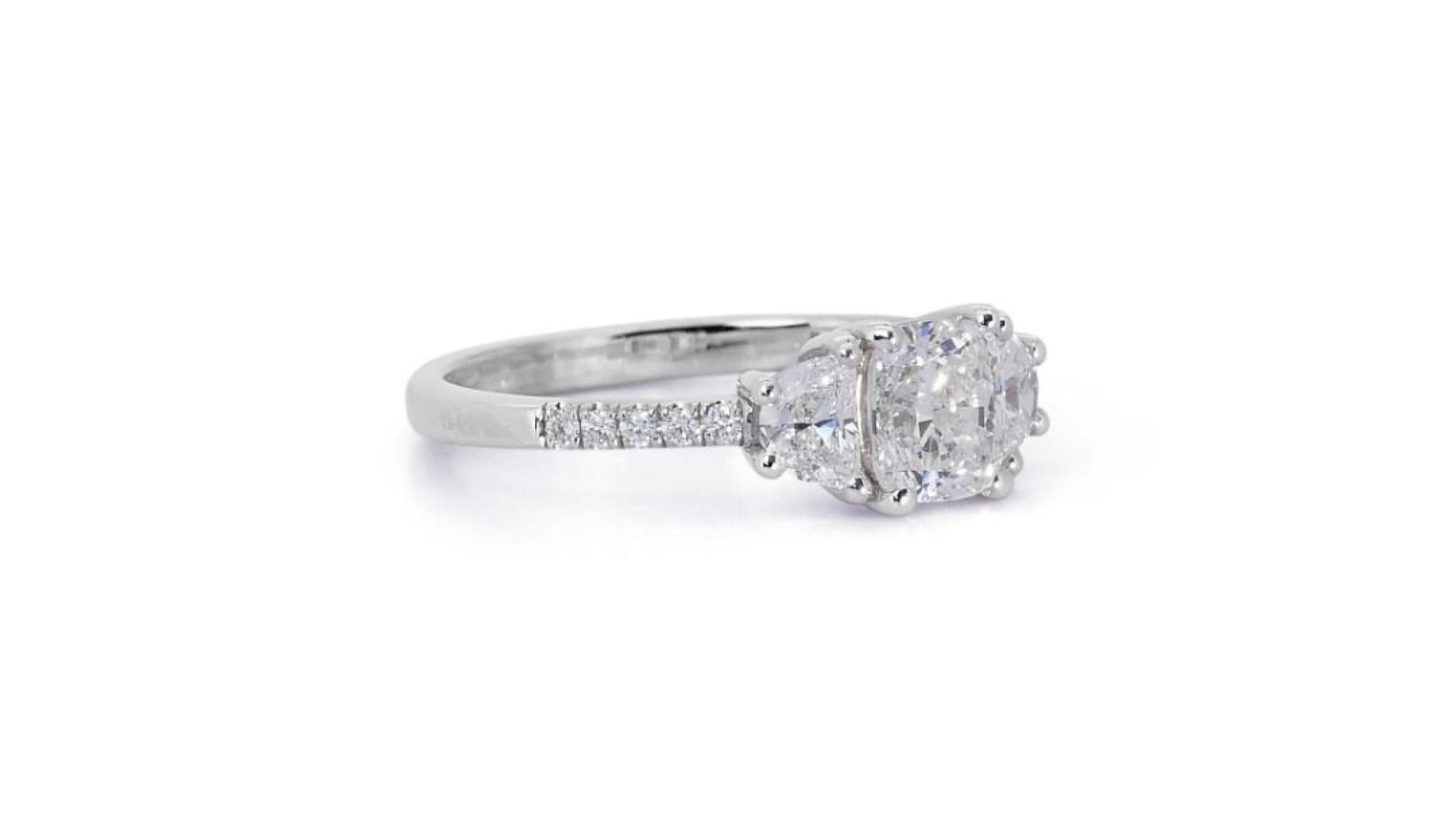 Dazzling 18k White Gold .81ct. Cushion Shape Pave Diamond Ring For Sale 2